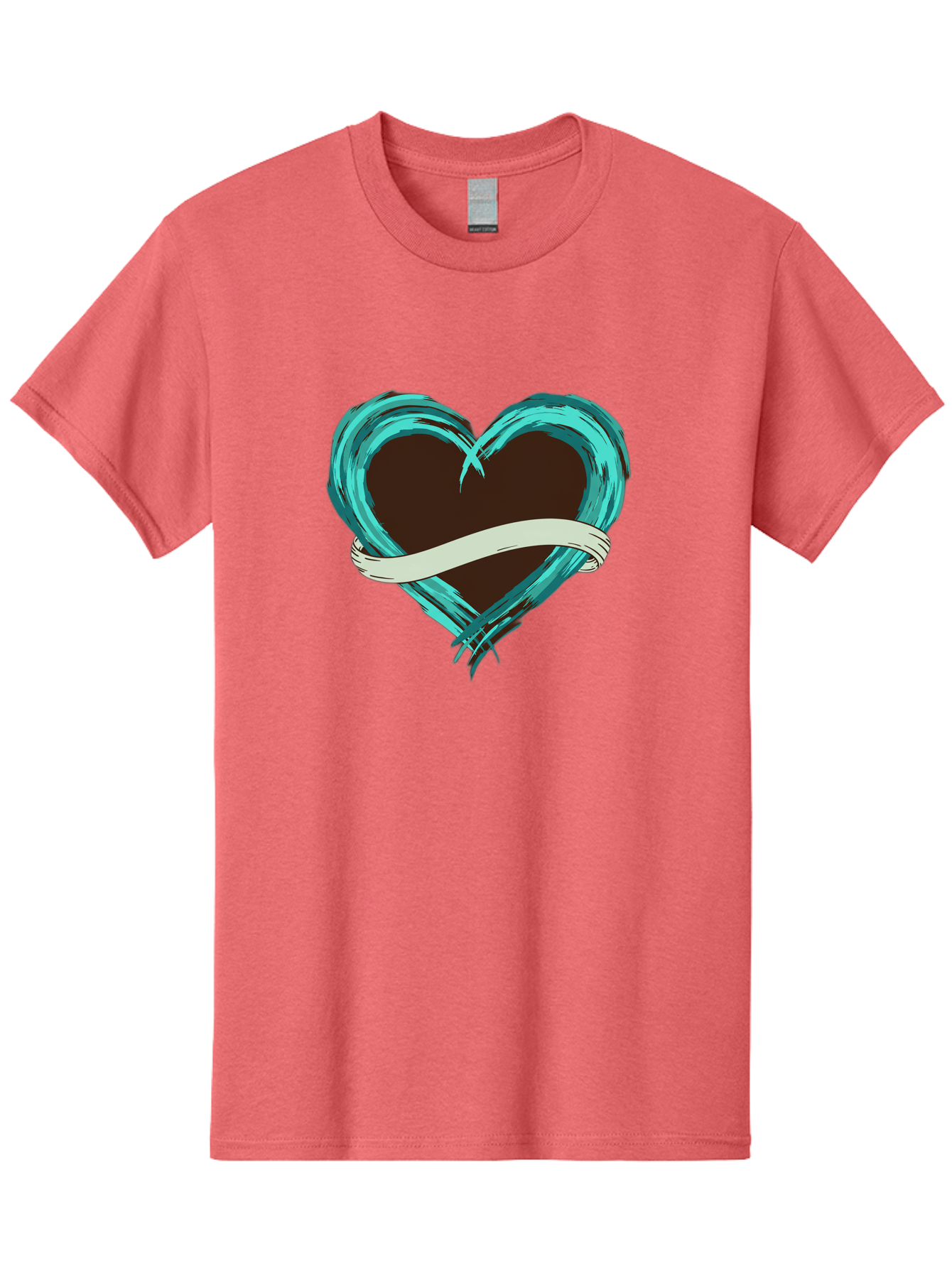 Turquoise-Heart-With-Ribbon Men'S Graphic Tee, 100% Cotton, Comfortable Casual Summer Wear, Machine Washable, Turquoise Heart, Ribbon Banner, Love Symbol, Heart Shape, Blue Heart, Artistic Design, Heart Illustration, Ribbon Wrapped Heart, Bae322 8