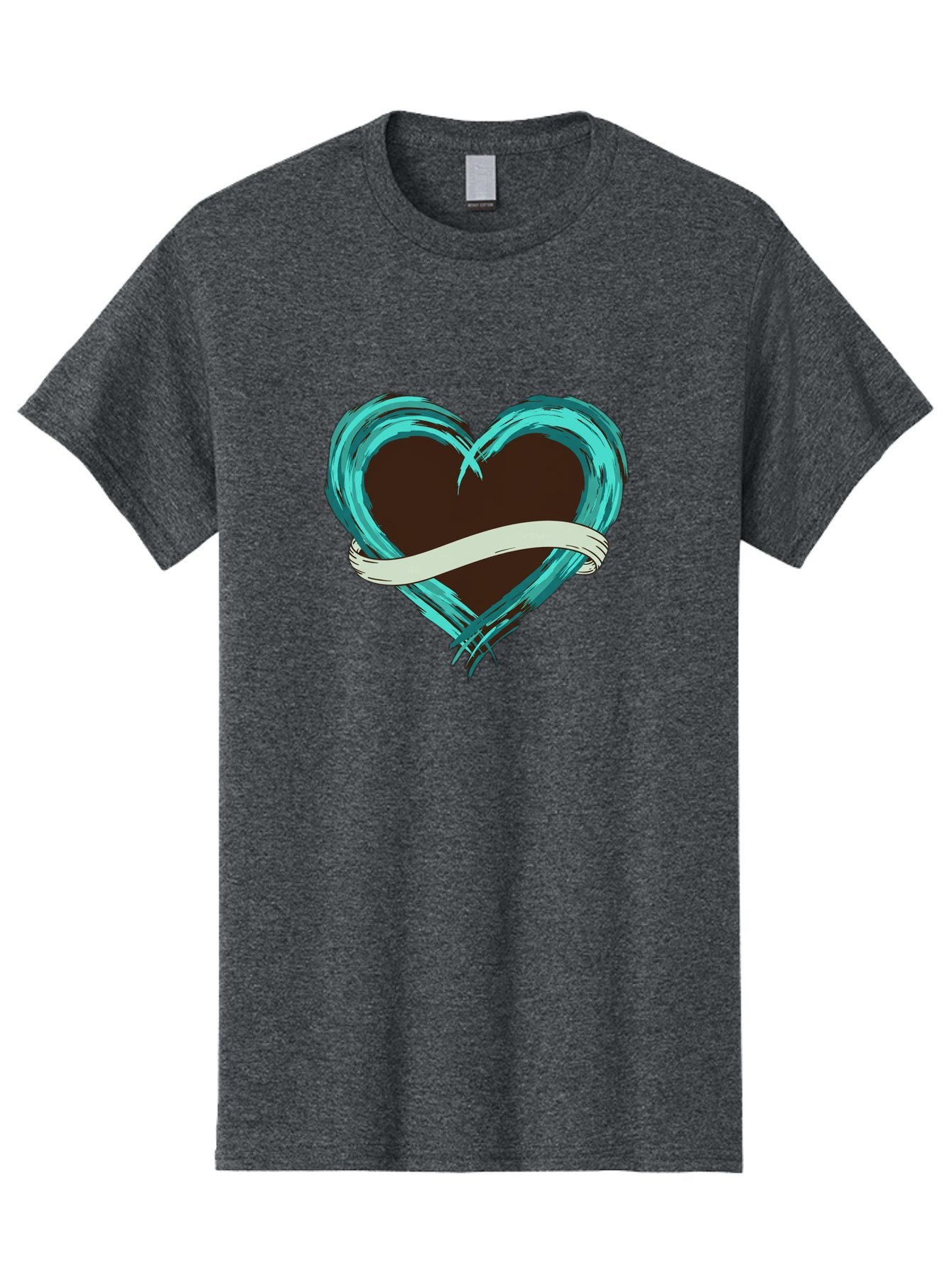 Turquoise-Heart-With-Ribbon Men'S Graphic Tee, 100% Cotton, Comfortable Casual Summer Wear, Machine Washable, Turquoise Heart, Ribbon Banner, Love Symbol, Heart Shape, Blue Heart, Artistic Design, Heart Illustration, Ribbon Wrapped Heart, Bae322 13