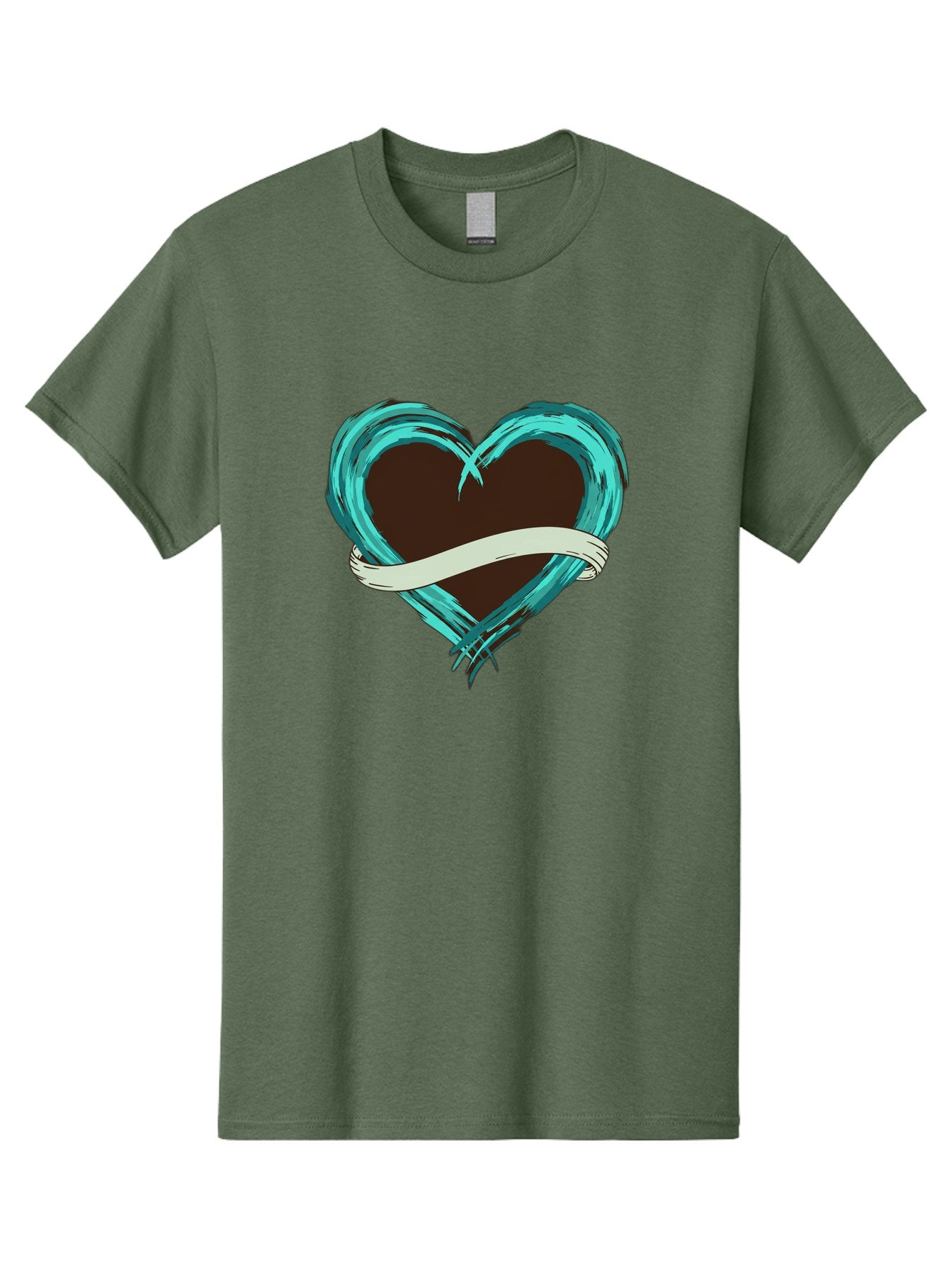 Turquoise-Heart-With-Ribbon Men'S Graphic Tee, 100% Cotton, Comfortable Casual Summer Wear, Machine Washable, Turquoise Heart, Ribbon Banner, Love Symbol, Heart Shape, Blue Heart, Artistic Design, Heart Illustration, Ribbon Wrapped Heart, Bae322 12