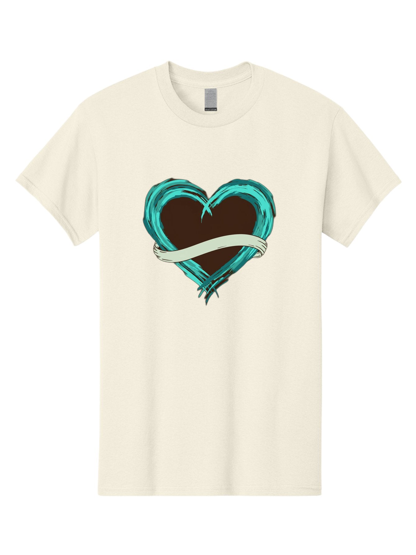 Turquoise-Heart-With-Ribbon Men'S Graphic Tee, 100% Cotton, Comfortable Casual Summer Wear, Machine Washable, Turquoise Heart, Ribbon Banner, Love Symbol, Heart Shape, Blue Heart, Artistic Design, Heart Illustration, Ribbon Wrapped Heart, Bae322 9
