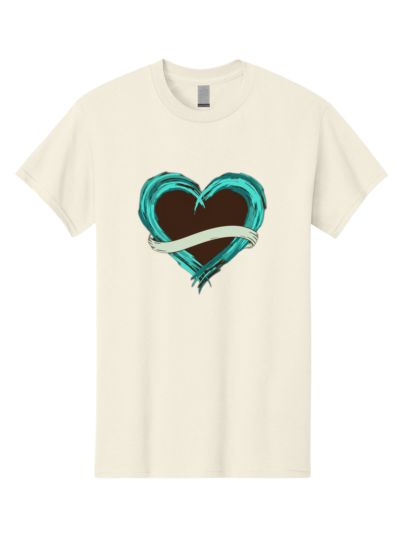 Turquoise-Heart-With-Ribbon Men'S Graphic Tee, 100% Cotton, Comfortable Casual Summer Wear, Machine Washable, Turquoise Heart, Ribbon Banner, Love Symbol, Heart Shape, Blue Heart, Artistic Design, Heart Illustration, Ribbon Wrapped Heart, Bae322 5