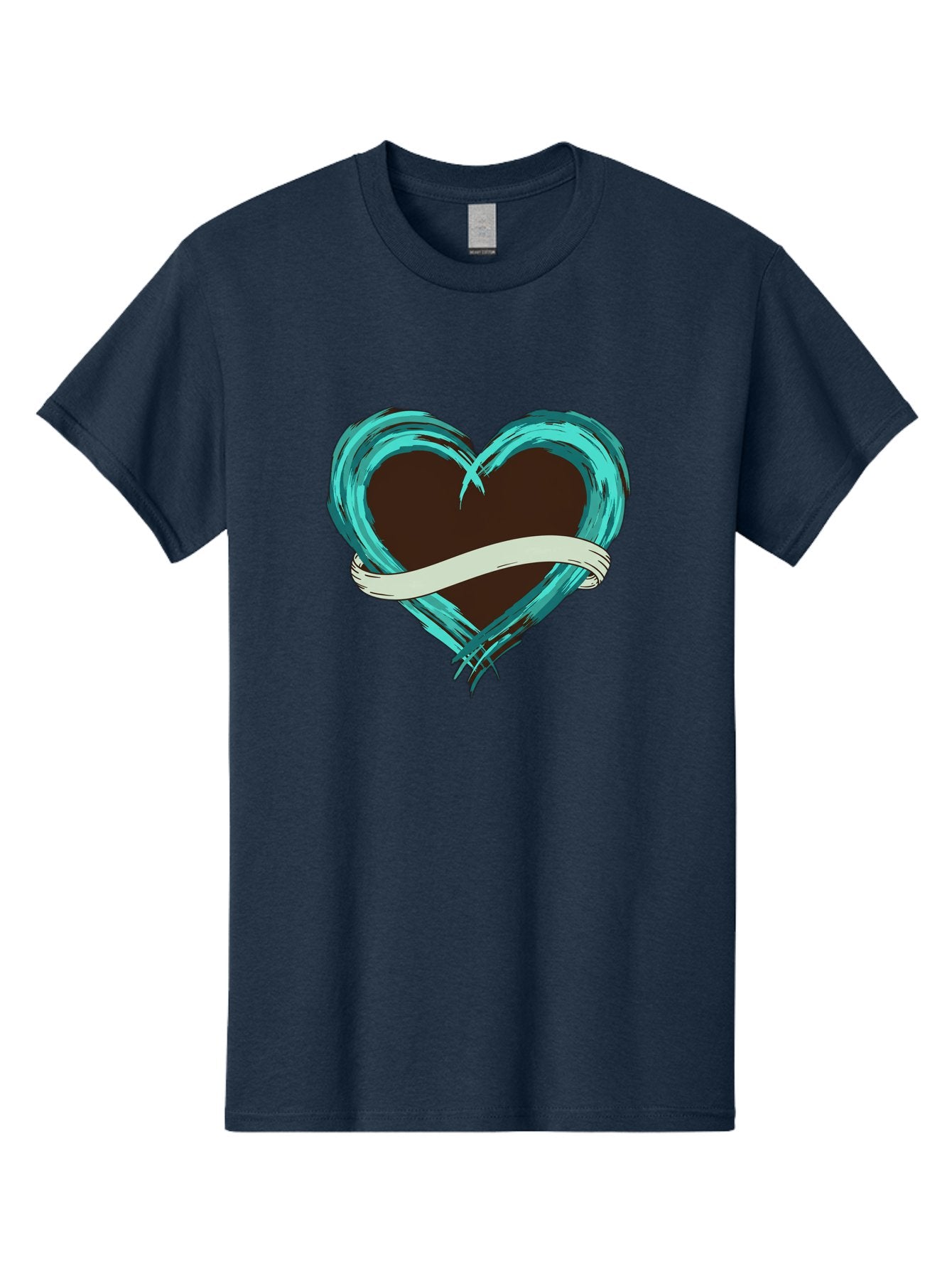 Turquoise-Heart-With-Ribbon Men'S Graphic Tee, 100% Cotton, Comfortable Casual Summer Wear, Machine Washable, Turquoise Heart, Ribbon Banner, Love Symbol, Heart Shape, Blue Heart, Artistic Design, Heart Illustration, Ribbon Wrapped Heart, Bae322 10