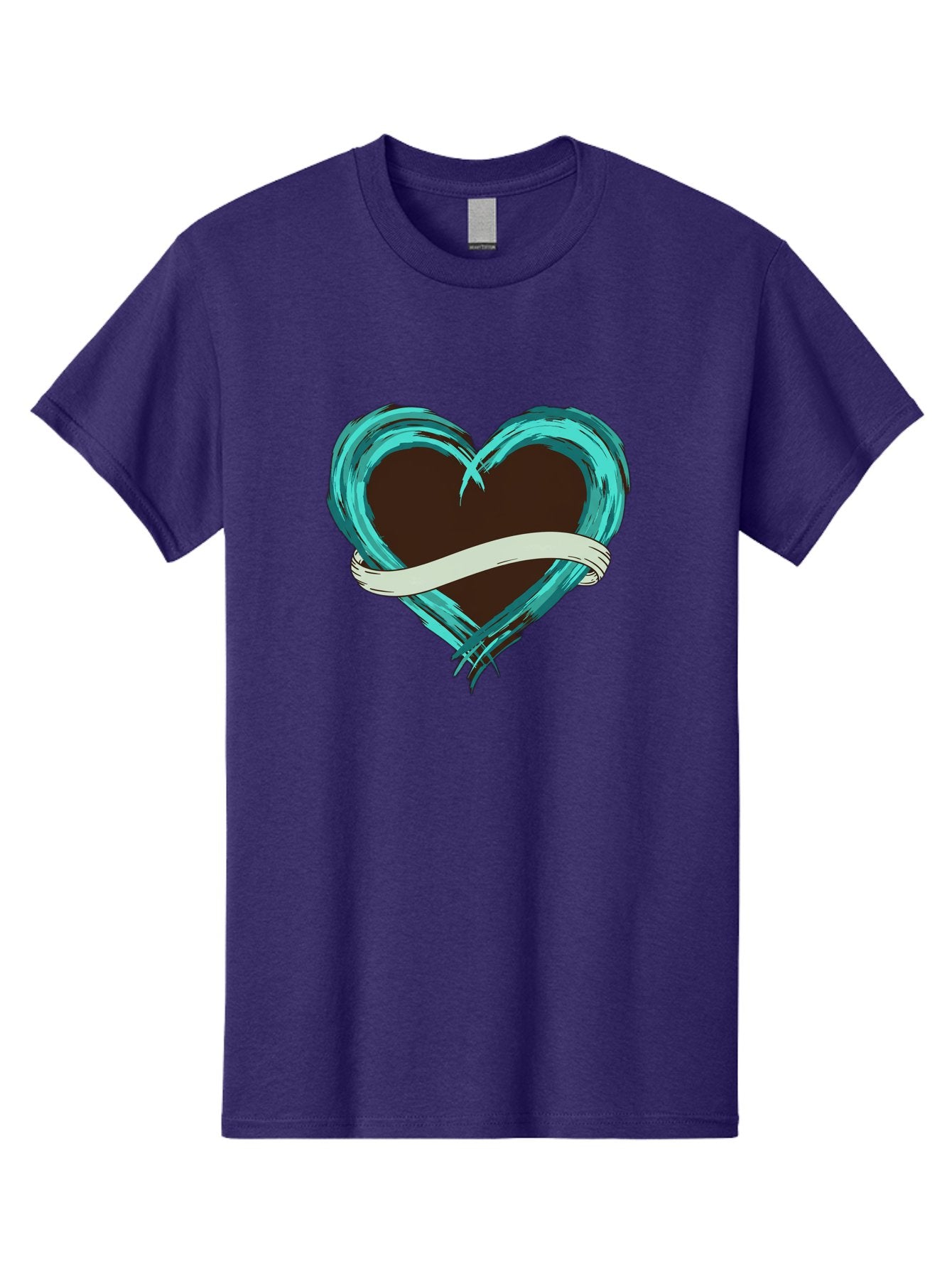 Turquoise-Heart-With-Ribbon Men'S Graphic Tee, 100% Cotton, Comfortable Casual Summer Wear, Machine Washable, Turquoise Heart, Ribbon Banner, Love Symbol, Heart Shape, Blue Heart, Artistic Design, Heart Illustration, Ribbon Wrapped Heart, Bae322 6