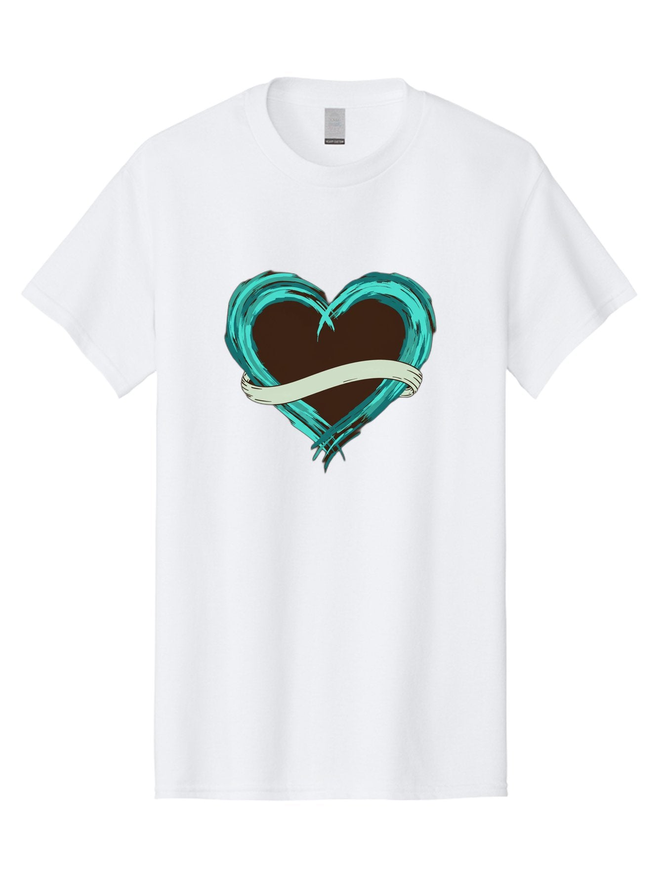 Turquoise-Heart-With-Ribbon Men'S Graphic Tee, 100% Cotton, Comfortable Casual Summer Wear, Machine Washable, Turquoise Heart, Ribbon Banner, Love Symbol, Heart Shape, Blue Heart, Artistic Design, Heart Illustration, Ribbon Wrapped Heart, Bae322