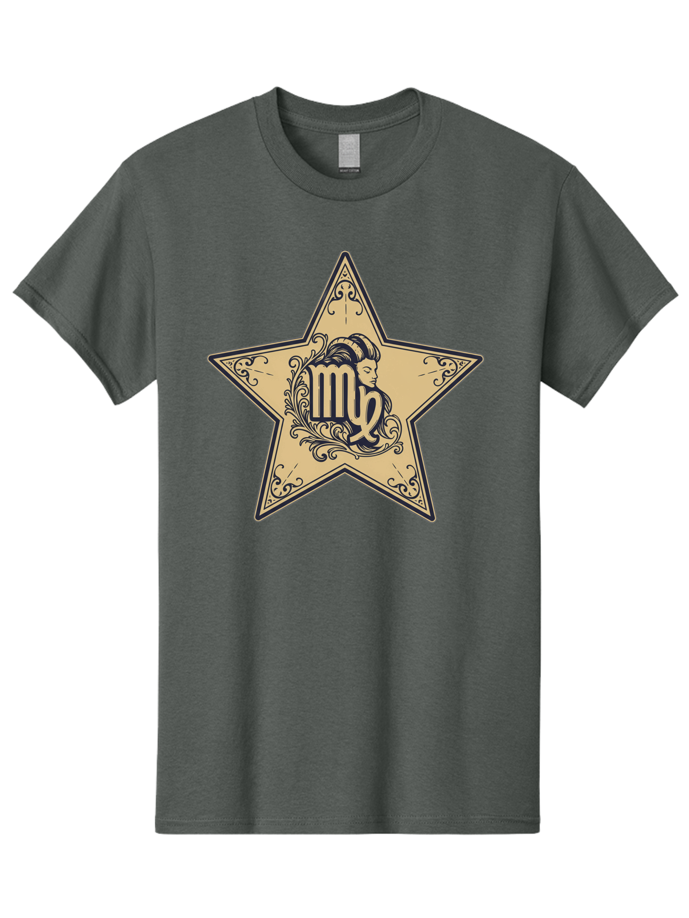 Virgo-Symbol-In-Star Men'S Graphic Tee, 100% Cotton, Comfortable Casual Summer Wear, Machine Washable, Virgo Zodiac Sign, Star Symbol, Astrology, Horoscope, Mystical Signs, Filigree Designs, Ornate Patterns, Feminine Profile Bae324