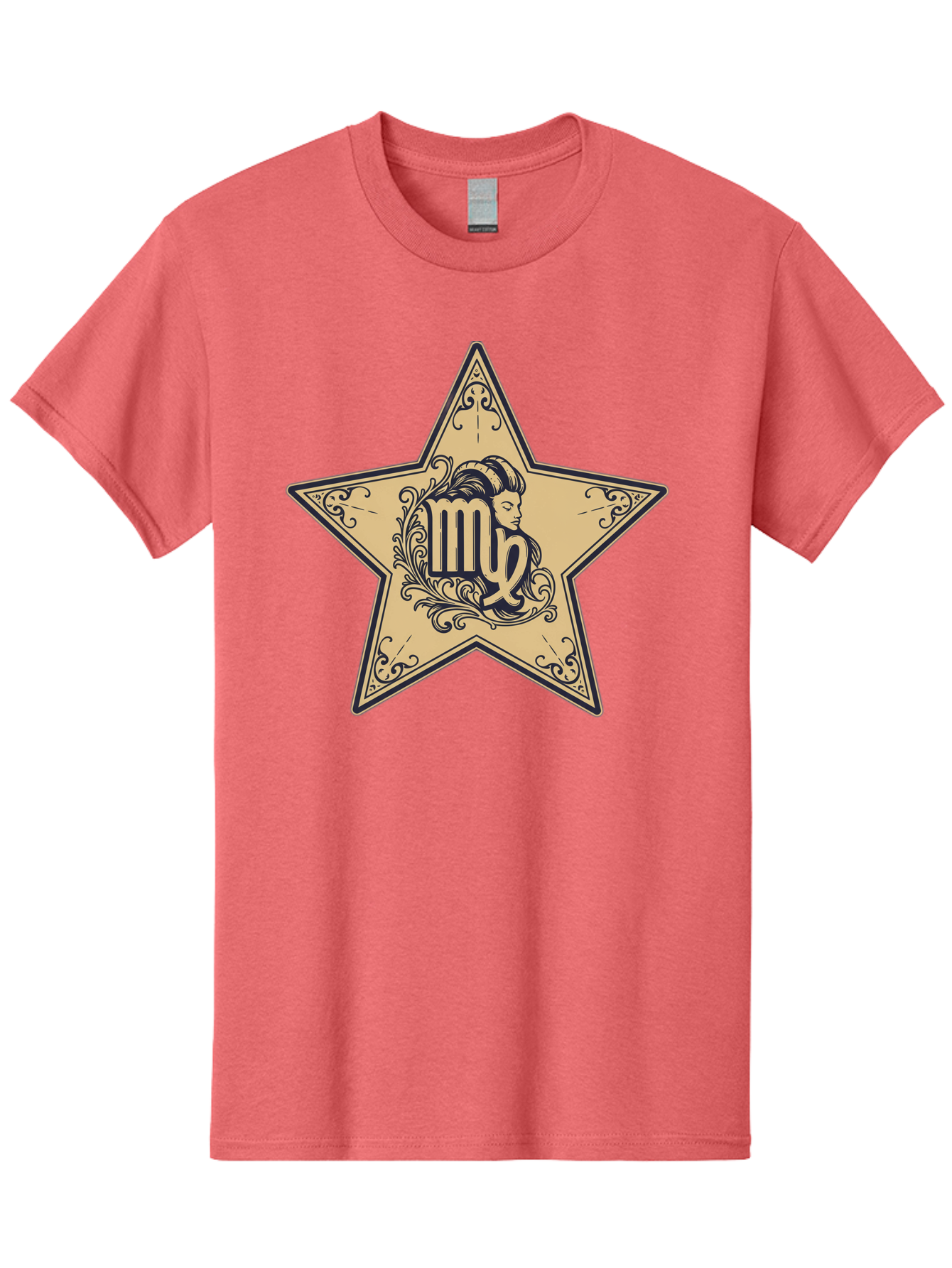 Virgo-Symbol-In-Star Men'S Graphic Tee, 100% Cotton, Comfortable Casual Summer Wear, Machine Washable, Virgo Zodiac Sign, Star Symbol, Astrology, Horoscope, Mystical Signs, Filigree Designs, Ornate Patterns, Feminine Profile Bae324 3