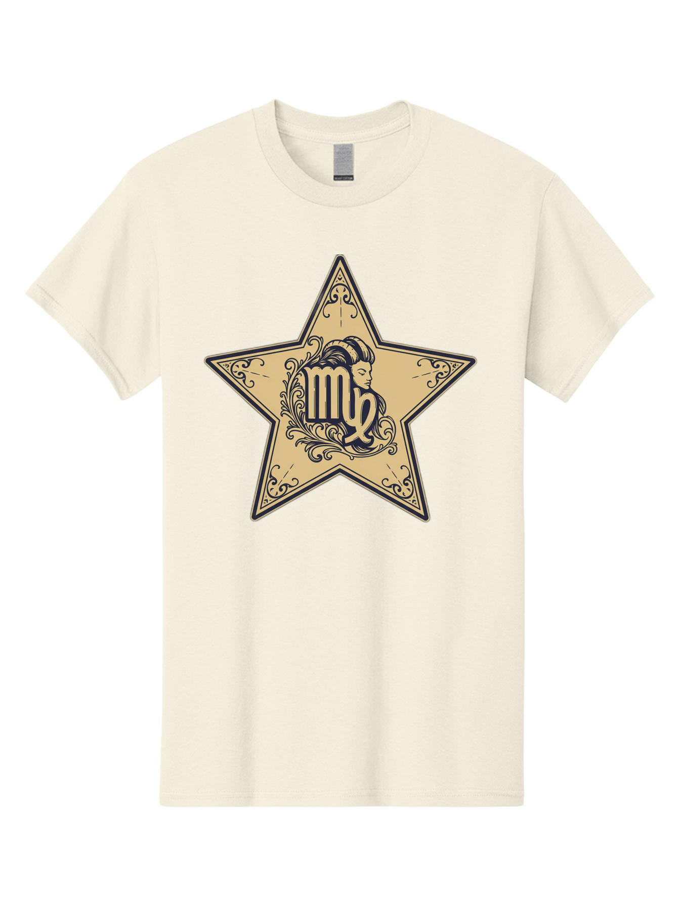 Virgo-Symbol-In-Star Men'S Graphic Tee, 100% Cotton, Comfortable Casual Summer Wear, Machine Washable, Virgo Zodiac Sign, Star Symbol, Astrology, Horoscope, Mystical Signs, Filigree Designs, Ornate Patterns, Feminine Profile Bae324 8