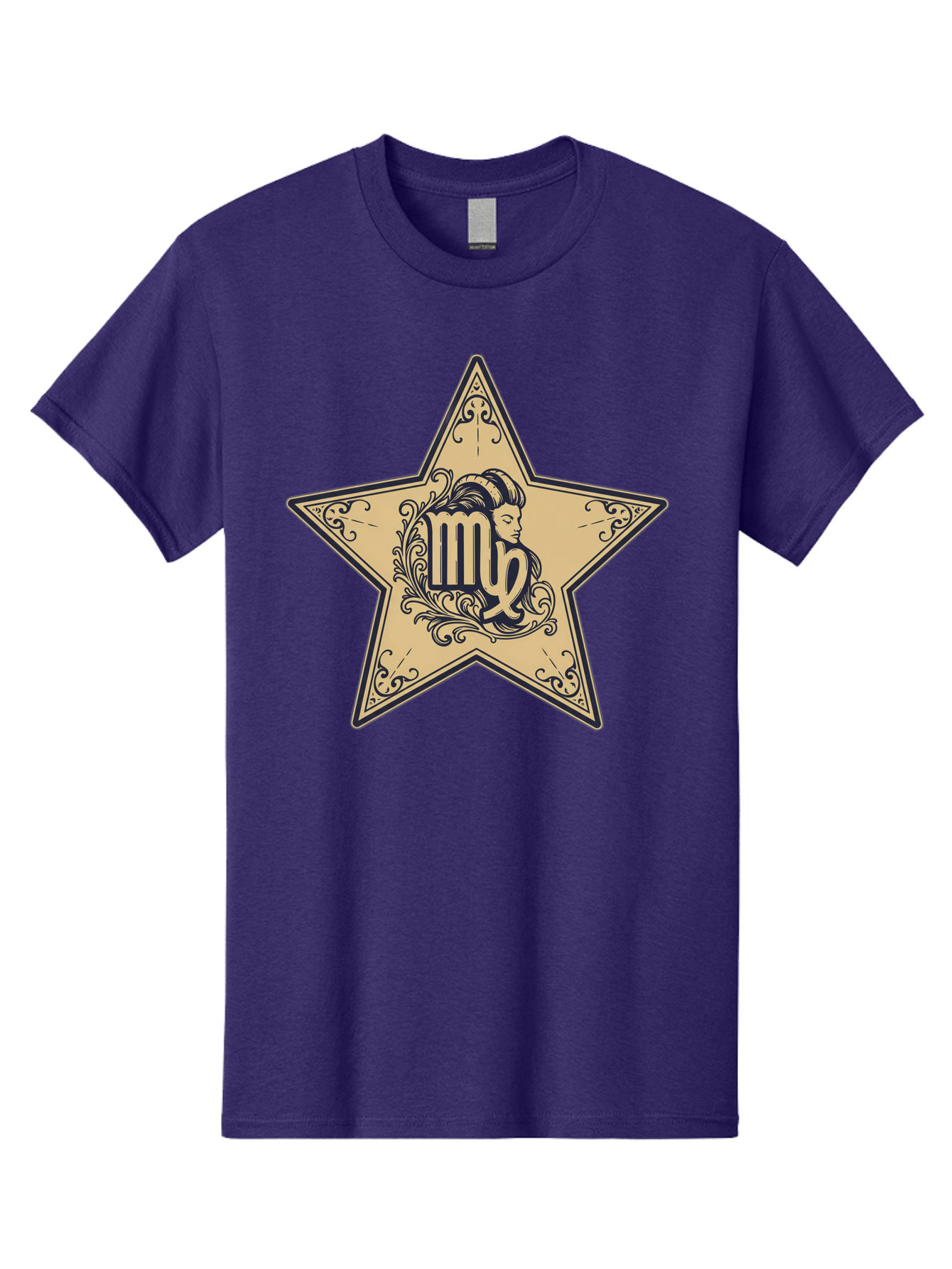 Virgo-Symbol-In-Star Men'S Graphic Tee, 100% Cotton, Comfortable Casual Summer Wear, Machine Washable, Virgo Zodiac Sign, Star Symbol, Astrology, Horoscope, Mystical Signs, Filigree Designs, Ornate Patterns, Feminine Profile Bae324