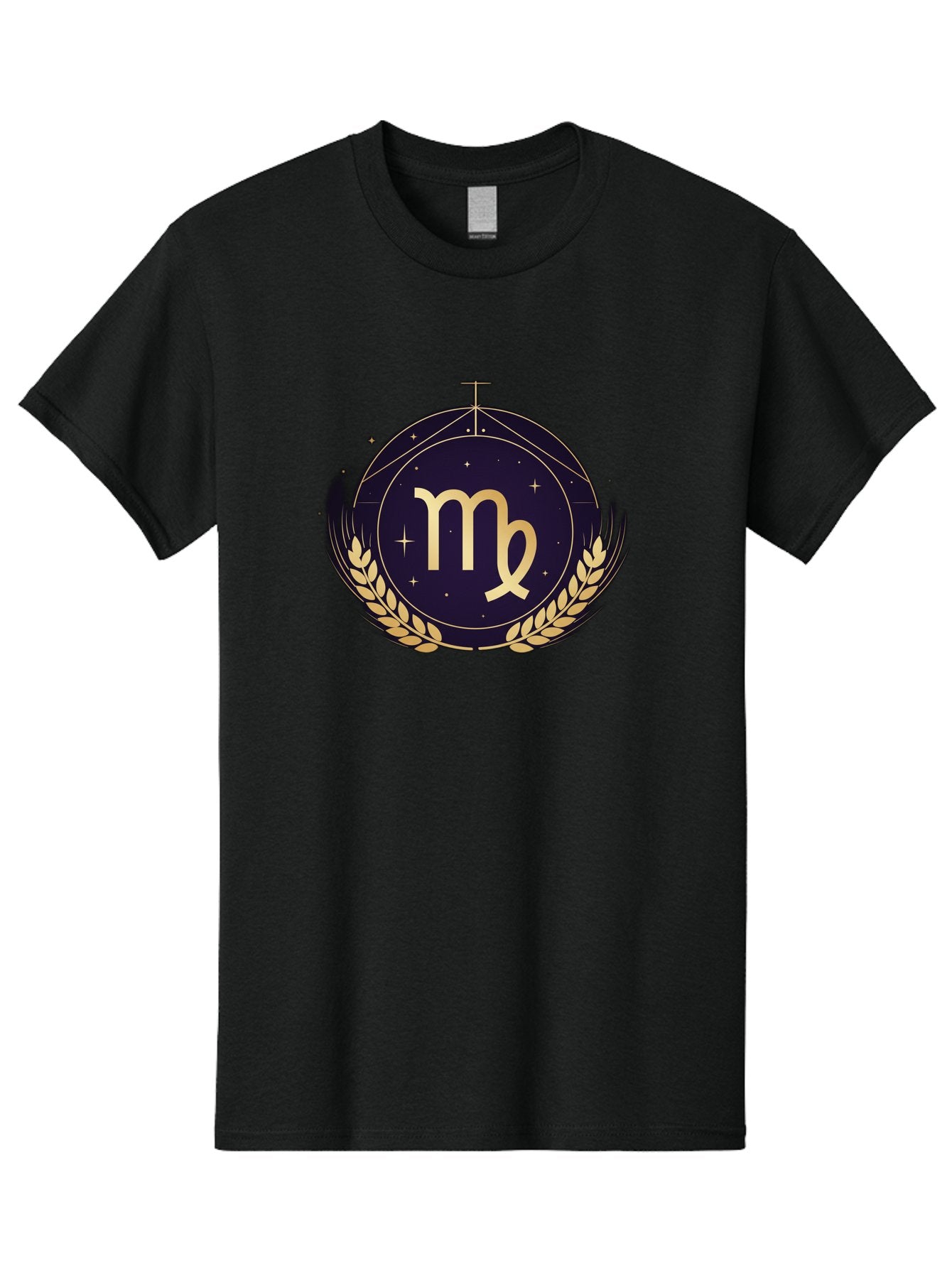 Virgo-Zodiac-Symbol Men'S Graphic Tee, 100% Cotton, Comfortable Casual Summer Wear, Machine Washable, Virgo Zodiac Sign, Astrology Symbol, Gold Laurel Wreath, Celestial Theme, Mystical Design, Horoscope Icon, Starry Night Sky Bae325 14