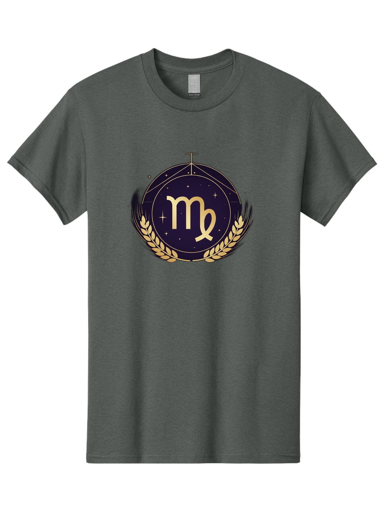 Virgo-Zodiac-Symbol Men'S Graphic Tee, 100% Cotton, Comfortable Casual Summer Wear, Machine Washable, Virgo Zodiac Sign, Astrology Symbol, Gold Laurel Wreath, Celestial Theme, Mystical Design, Horoscope Icon, Starry Night Sky Bae325 5