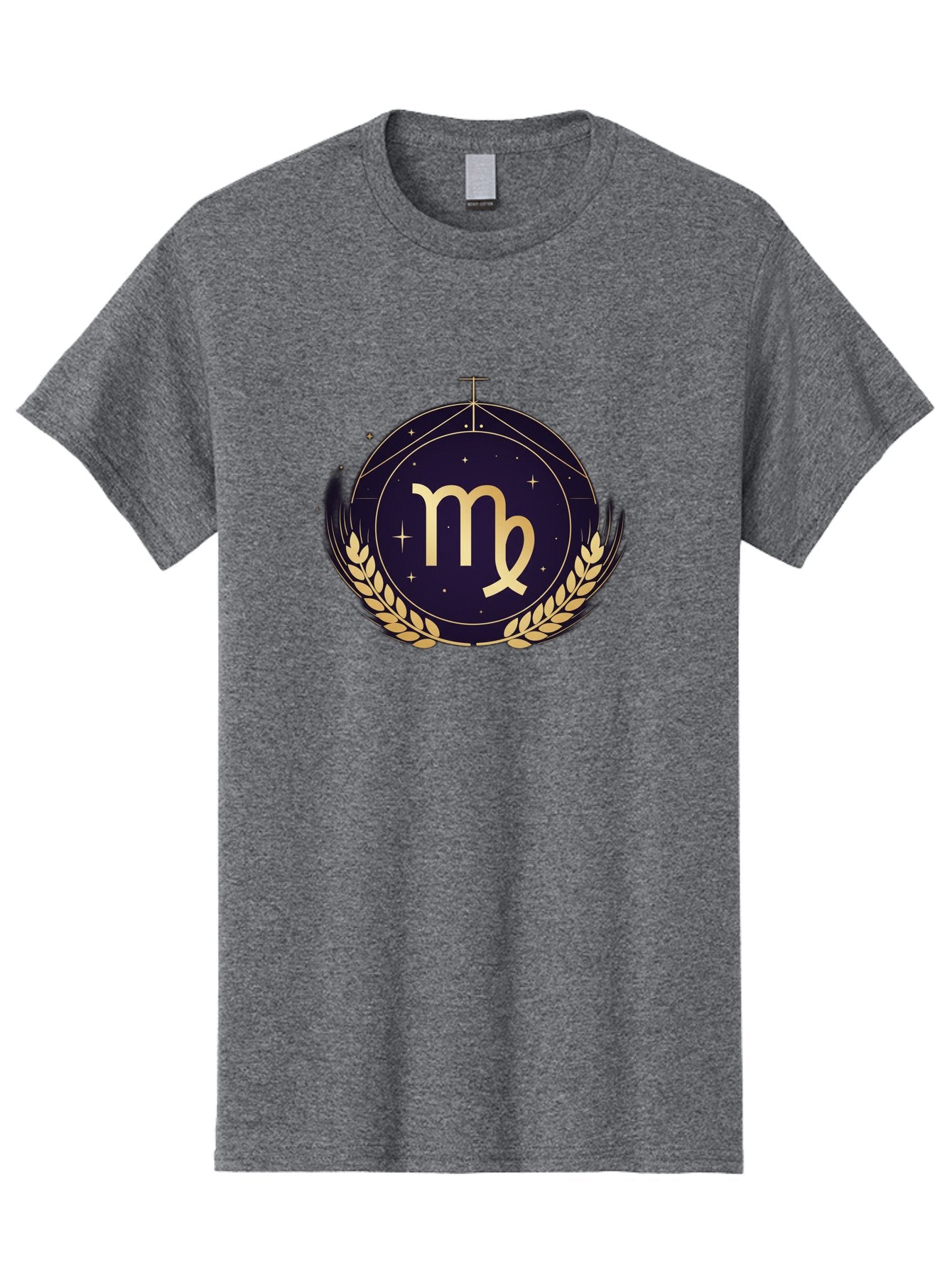 Virgo-Zodiac-Symbol Men'S Graphic Tee, 100% Cotton, Comfortable Casual Summer Wear, Machine Washable, Virgo Zodiac Sign, Astrology Symbol, Gold Laurel Wreath, Celestial Theme, Mystical Design, Horoscope Icon, Starry Night Sky Bae325