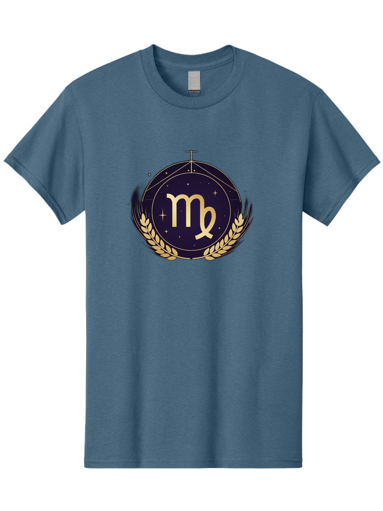 Virgo-Zodiac-Symbol Men'S Graphic Tee, 100% Cotton, Comfortable Casual Summer Wear, Machine Washable, Virgo Zodiac Sign, Astrology Symbol, Gold Laurel Wreath, Celestial Theme, Mystical Design, Horoscope Icon, Starry Night Sky Bae325 10