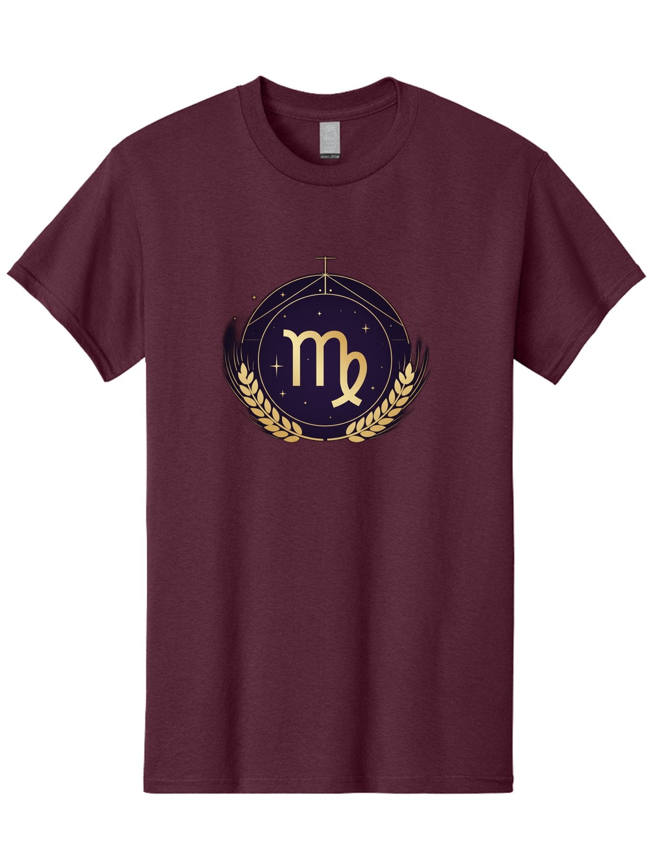 Virgo-Zodiac-Symbol Men'S Graphic Tee, 100% Cotton, Comfortable Casual Summer Wear, Machine Washable, Virgo Zodiac Sign, Astrology Symbol, Gold Laurel Wreath, Celestial Theme, Mystical Design, Horoscope Icon, Starry Night Sky Bae325 8