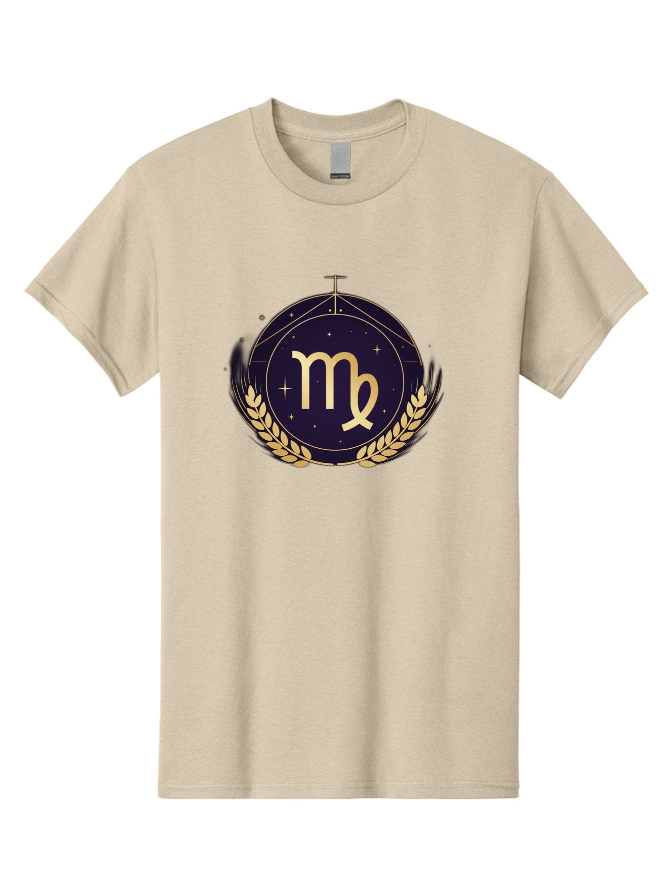 Virgo-Zodiac-Symbol Men'S Graphic Tee, 100% Cotton, Comfortable Casual Summer Wear, Machine Washable, Virgo Zodiac Sign, Astrology Symbol, Gold Laurel Wreath, Celestial Theme, Mystical Design, Horoscope Icon, Starry Night Sky Bae325 7