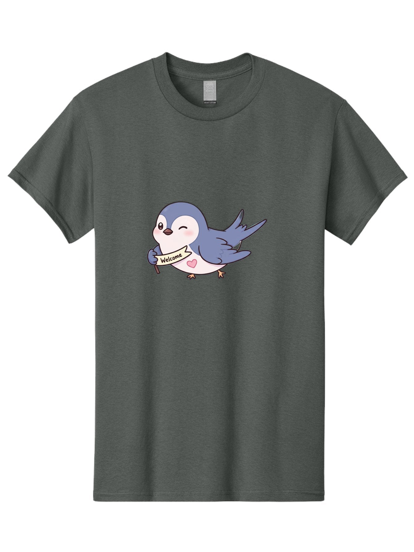 Welcome-Bird Men'S Graphic Tee, 100% Cotton, Comfortable Casual Summer Wear, Machine Washable, Bird Holding Welcome Sign, Cartoon Bird, Cute Bird, Heart On Bird, Welcome Message, Friendly Bird, Adorable Creature, Kawaii Bird Bae327 8