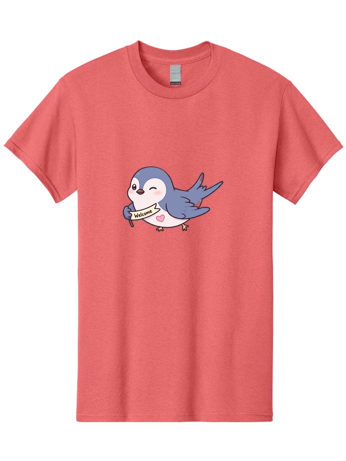 Welcome-Bird Men'S Graphic Tee, 100% Cotton, Comfortable Casual Summer Wear, Machine Washable, Bird Holding Welcome Sign, Cartoon Bird, Cute Bird, Heart On Bird, Welcome Message, Friendly Bird, Adorable Creature, Kawaii Bird Bae327 12
