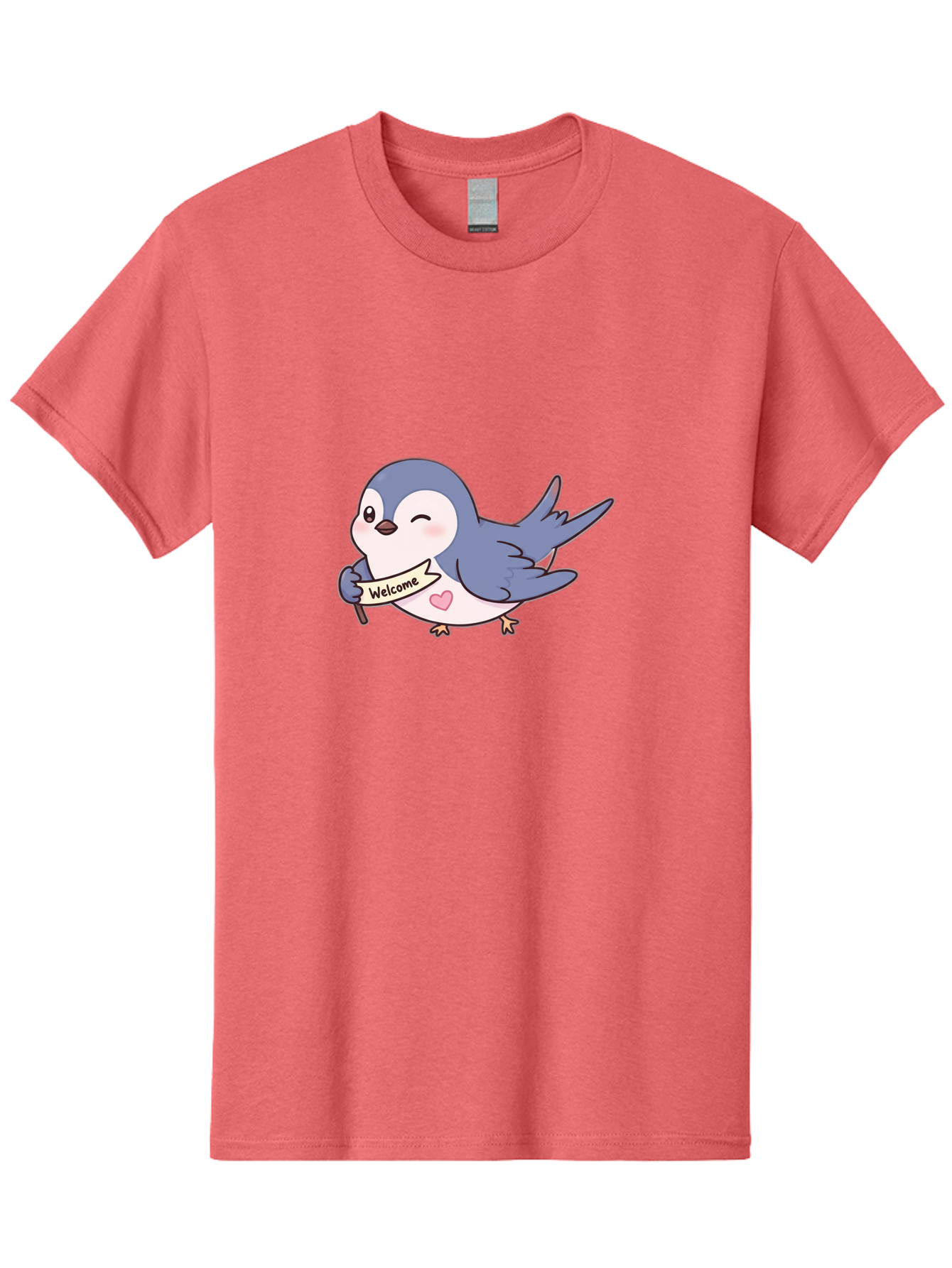 Welcome-Bird Men'S Graphic Tee, 100% Cotton, Comfortable Casual Summer Wear, Machine Washable, Bird Holding Welcome Sign, Cartoon Bird, Cute Bird, Heart On Bird, Welcome Message, Friendly Bird, Adorable Creature, Kawaii Bird Bae327 3