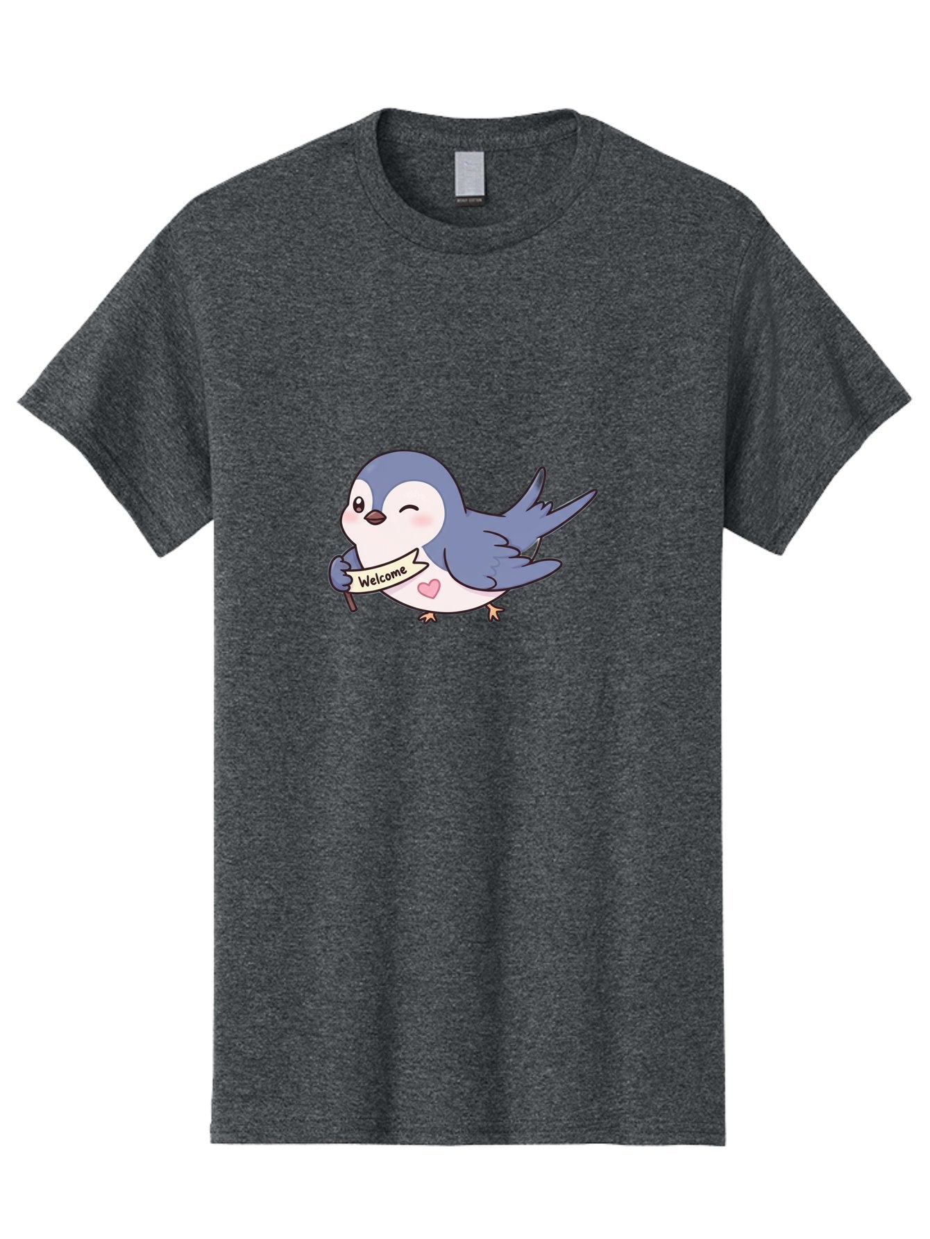 Welcome-Bird Men'S Graphic Tee, 100% Cotton, Comfortable Casual Summer Wear, Machine Washable, Bird Holding Welcome Sign, Cartoon Bird, Cute Bird, Heart On Bird, Welcome Message, Friendly Bird, Adorable Creature, Kawaii Bird Bae327 11