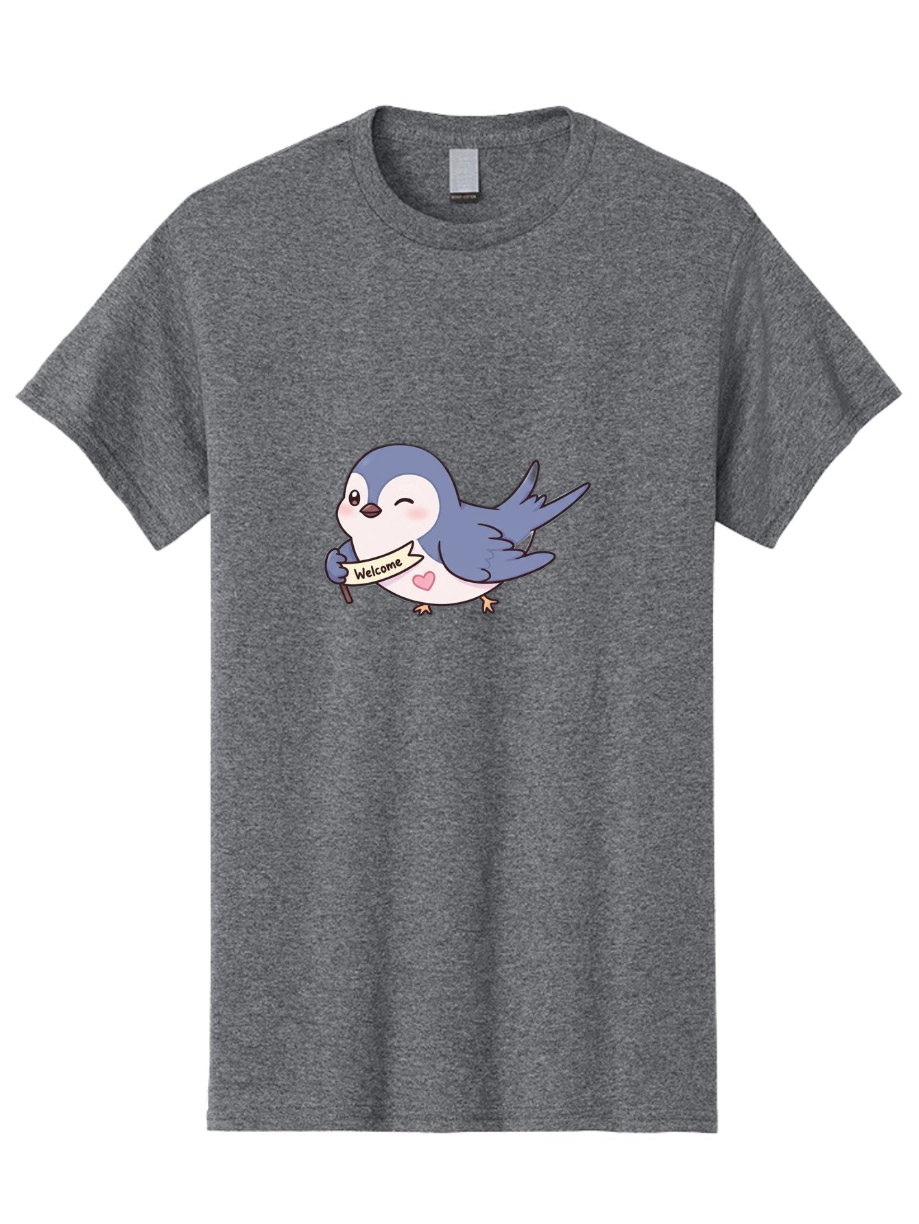 Welcome-Bird Men'S Graphic Tee, 100% Cotton, Comfortable Casual Summer Wear, Machine Washable, Bird Holding Welcome Sign, Cartoon Bird, Cute Bird, Heart On Bird, Welcome Message, Friendly Bird, Adorable Creature, Kawaii Bird Bae327 5
