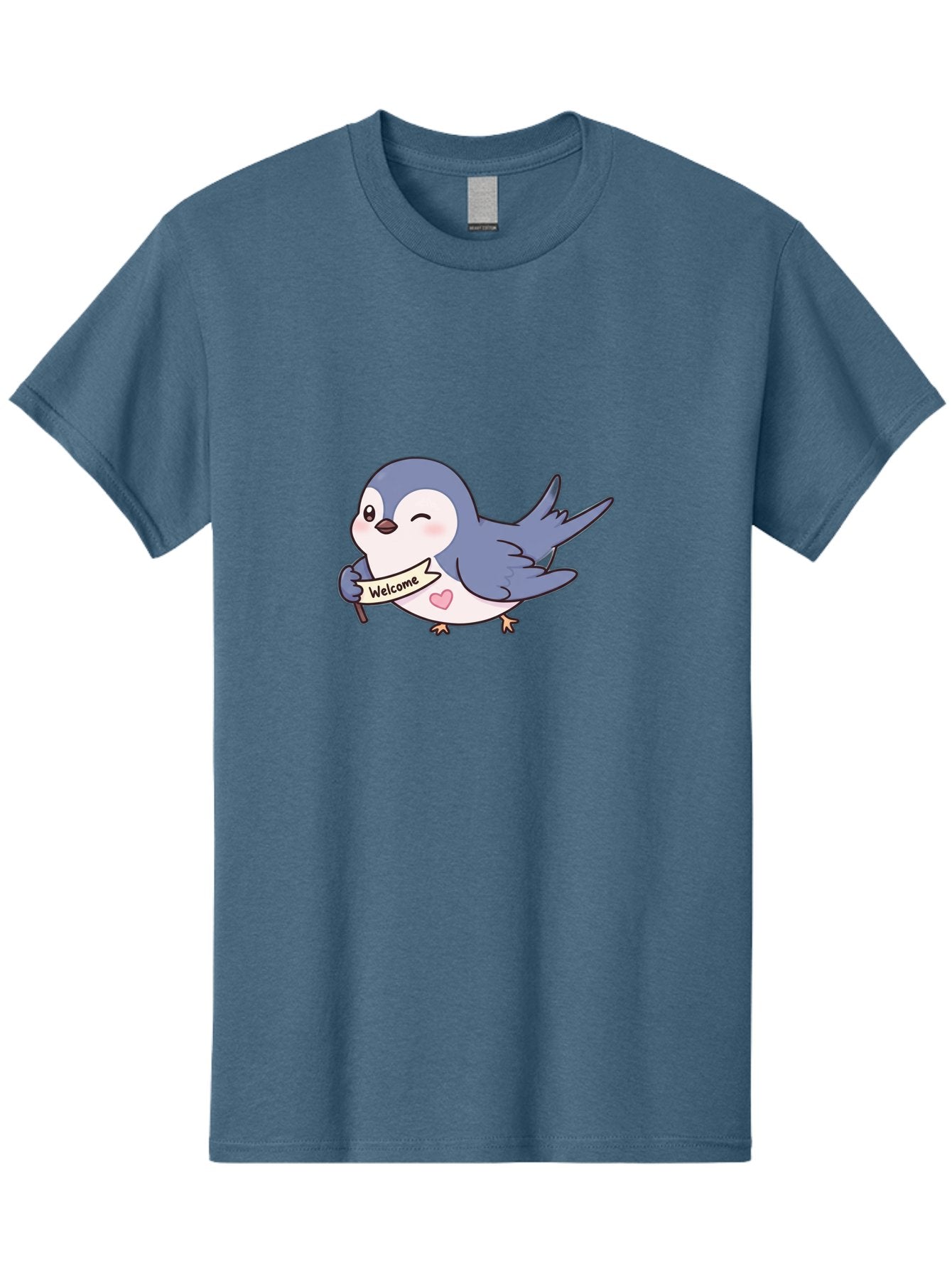 Welcome-Bird Men'S Graphic Tee, 100% Cotton, Comfortable Casual Summer Wear, Machine Washable, Bird Holding Welcome Sign, Cartoon Bird, Cute Bird, Heart On Bird, Welcome Message, Friendly Bird, Adorable Creature, Kawaii Bird Bae327 15
