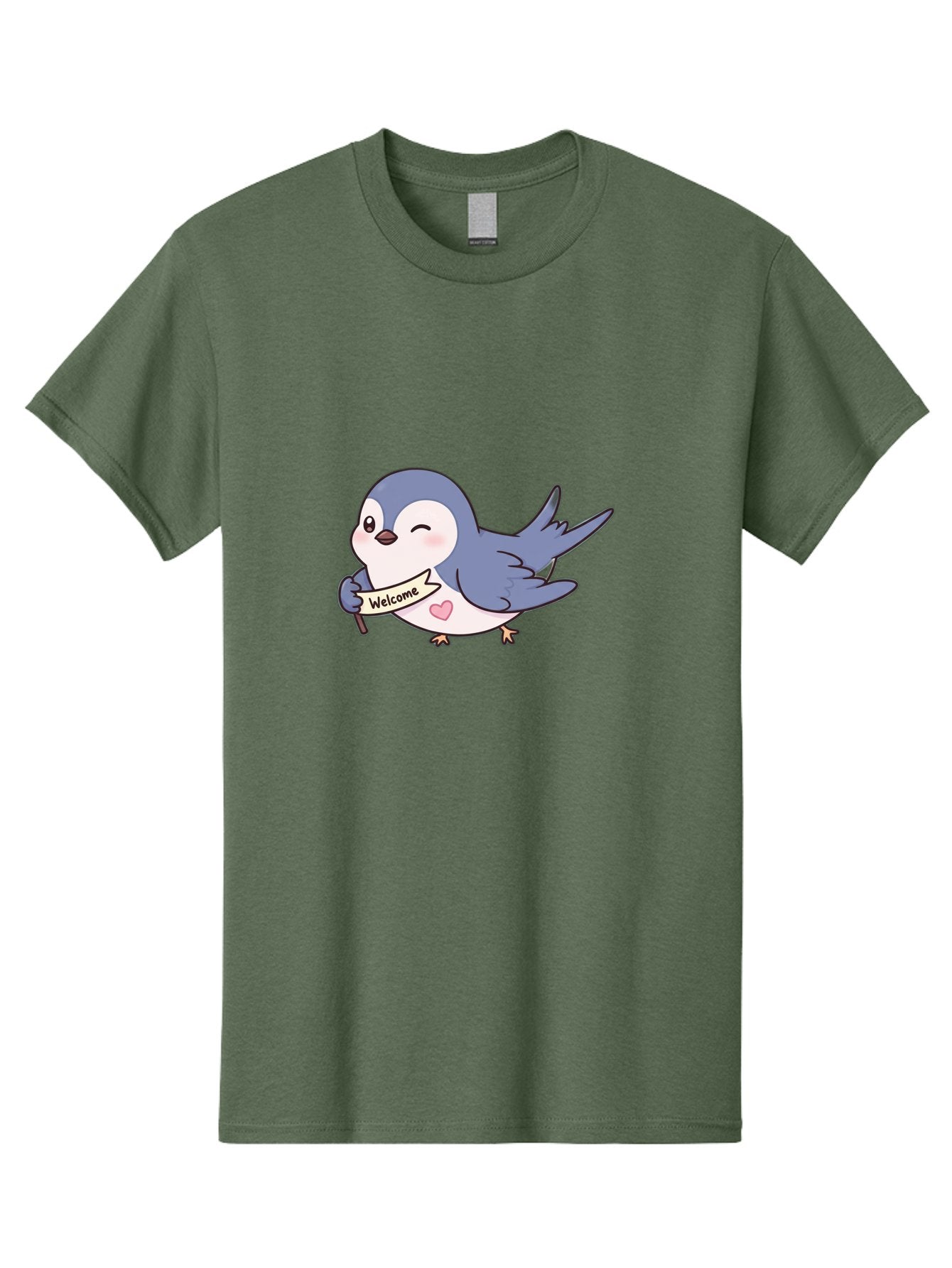 Welcome-Bird Men'S Graphic Tee, 100% Cotton, Comfortable Casual Summer Wear, Machine Washable, Bird Holding Welcome Sign, Cartoon Bird, Cute Bird, Heart On Bird, Welcome Message, Friendly Bird, Adorable Creature, Kawaii Bird Bae327 7
