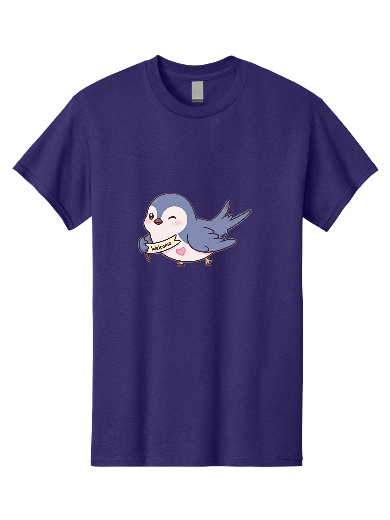 Welcome-Bird Men'S Graphic Tee, 100% Cotton, Comfortable Casual Summer Wear, Machine Washable, Bird Holding Welcome Sign, Cartoon Bird, Cute Bird, Heart On Bird, Welcome Message, Friendly Bird, Adorable Creature, Kawaii Bird Bae327