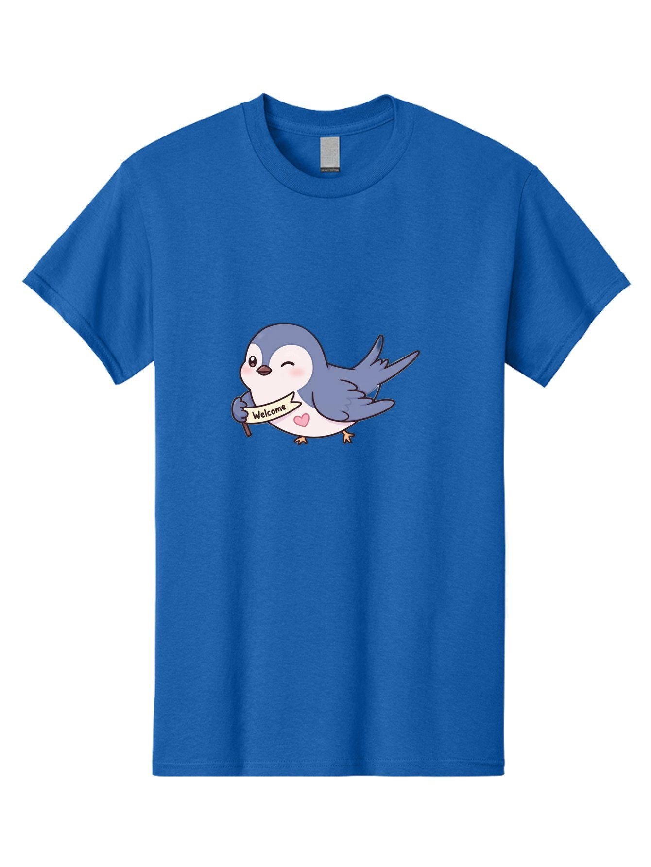 Welcome-Bird Men'S Graphic Tee, 100% Cotton, Comfortable Casual Summer Wear, Machine Washable, Bird Holding Welcome Sign, Cartoon Bird, Cute Bird, Heart On Bird, Welcome Message, Friendly Bird, Adorable Creature, Kawaii Bird Bae327 3