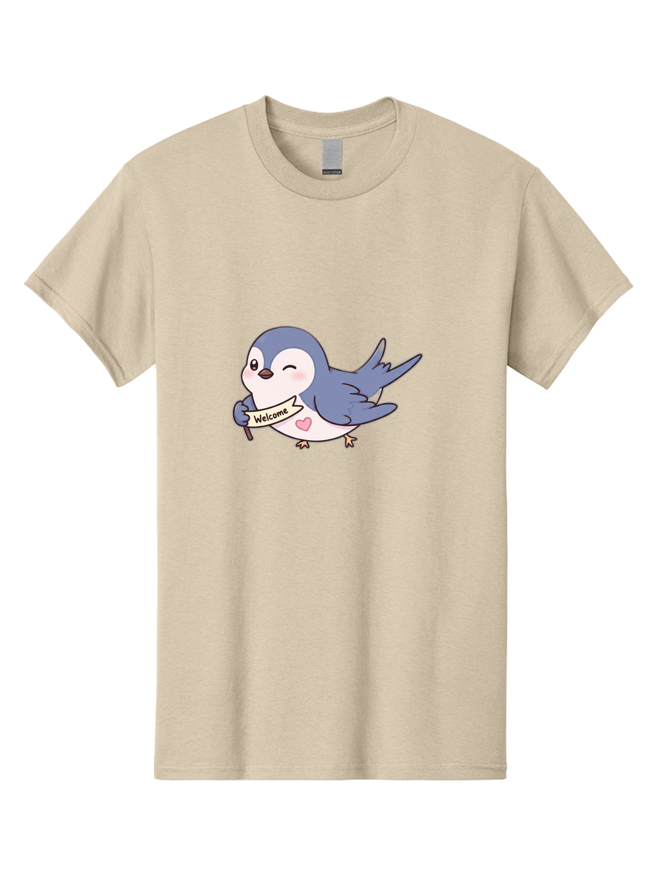 Welcome-Bird Men'S Graphic Tee, 100% Cotton, Comfortable Casual Summer Wear, Machine Washable, Bird Holding Welcome Sign, Cartoon Bird, Cute Bird, Heart On Bird, Welcome Message, Friendly Bird, Adorable Creature, Kawaii Bird Bae327 5
