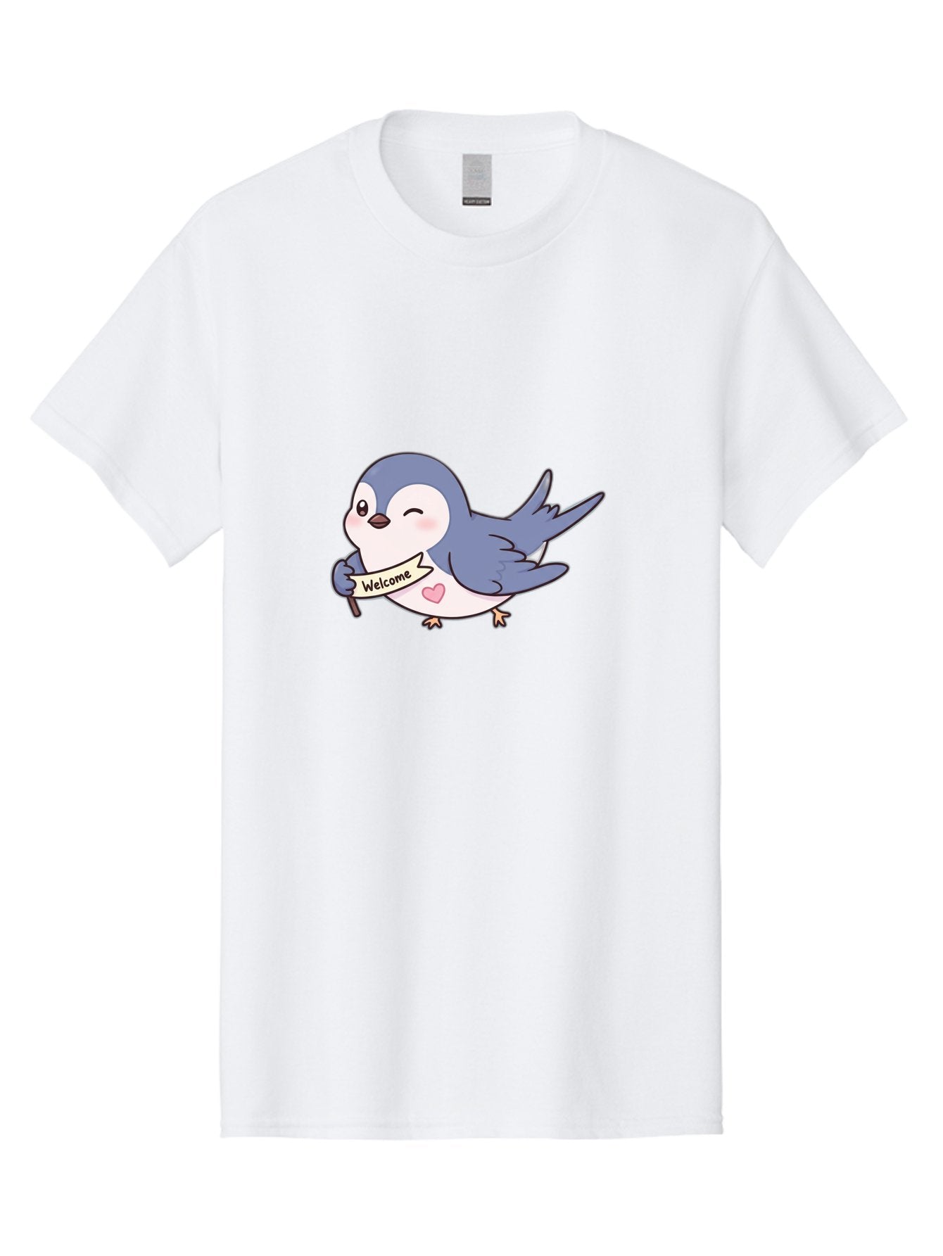 Welcome-Bird Men'S Graphic Tee, 100% Cotton, Comfortable Casual Summer Wear, Machine Washable, Bird Holding Welcome Sign, Cartoon Bird, Cute Bird, Heart On Bird, Welcome Message, Friendly Bird, Adorable Creature, Kawaii Bird Bae327 6