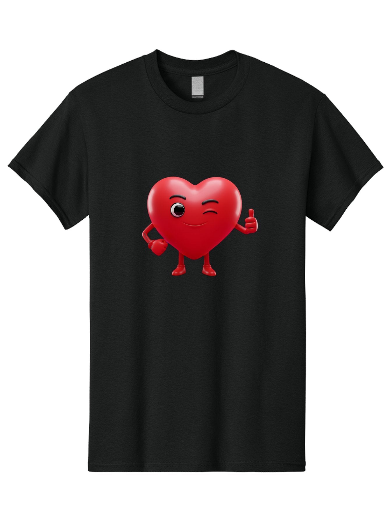 Winking-Heart Men'S Graphic Tee, 100% Cotton, Comfortable Casual Summer Wear, Machine Washable, Heart Character, Heart With Face, Love Emoji, Heart Eyes, Heart Thumbs Up, Red Heart Bae328 12