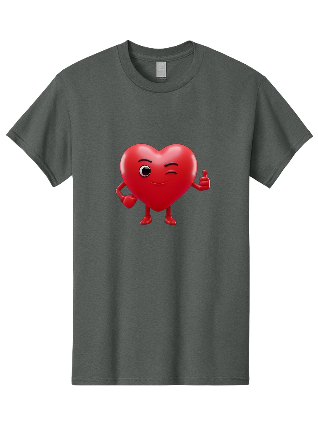 Winking-Heart Men'S Graphic Tee, 100% Cotton, Comfortable Casual Summer Wear, Machine Washable, Heart Character, Heart With Face, Love Emoji, Heart Eyes, Heart Thumbs Up, Red Heart Bae328 3