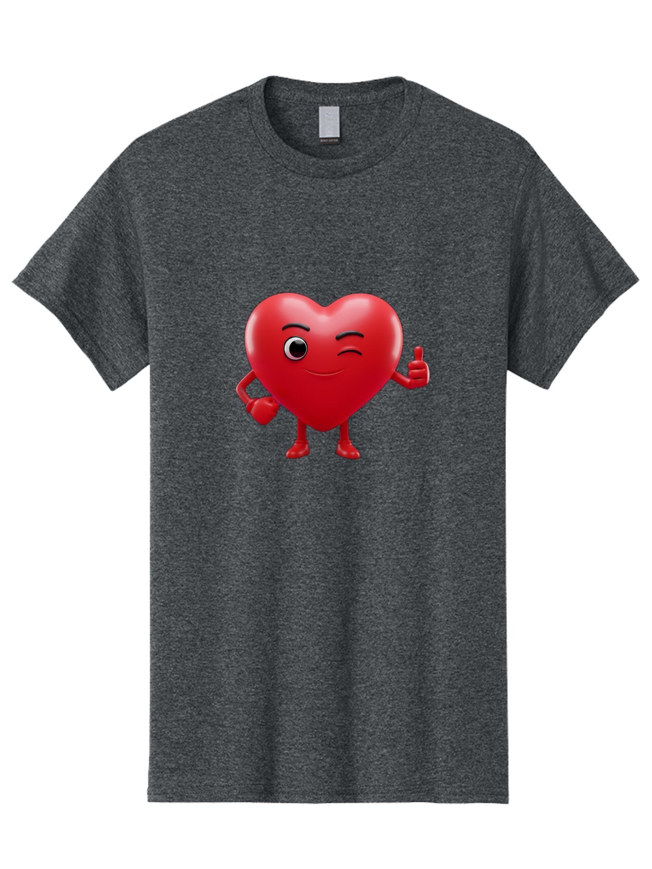 Winking-Heart Men'S Graphic Tee, 100% Cotton, Comfortable Casual Summer Wear, Machine Washable, Heart Character, Heart With Face, Love Emoji, Heart Eyes, Heart Thumbs Up, Red Heart Bae328 14