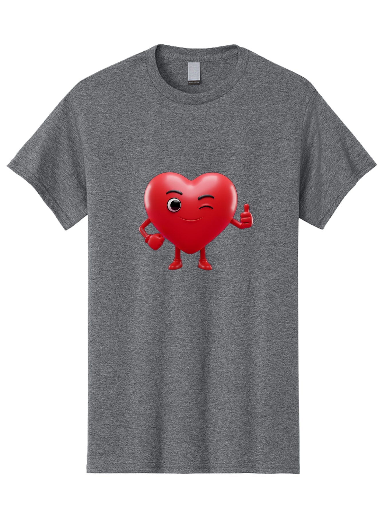 Winking-Heart Men'S Graphic Tee, 100% Cotton, Comfortable Casual Summer Wear, Machine Washable, Heart Character, Heart With Face, Love Emoji, Heart Eyes, Heart Thumbs Up, Red Heart Bae328