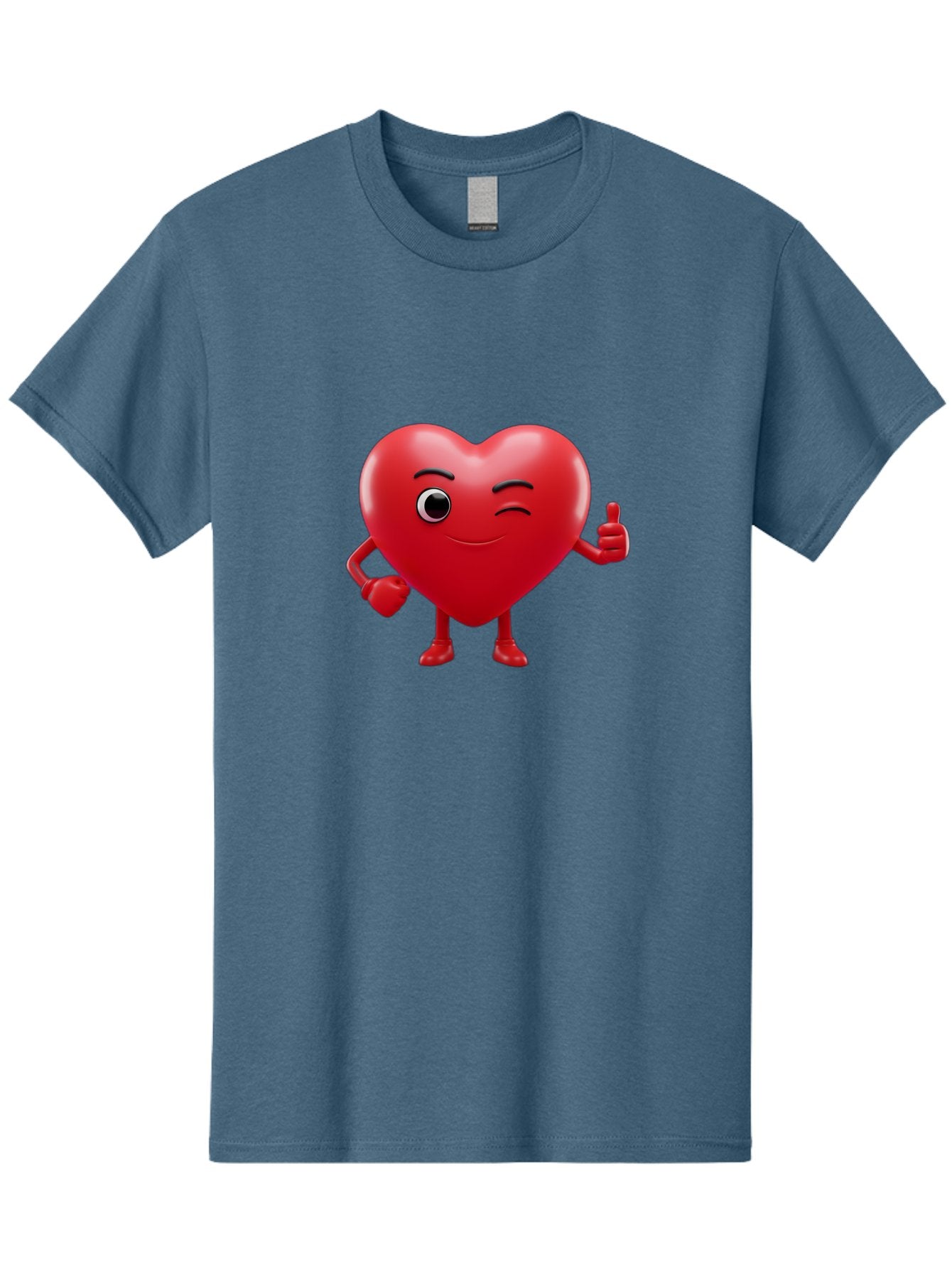 Winking-Heart Men'S Graphic Tee, 100% Cotton, Comfortable Casual Summer Wear, Machine Washable, Heart Character, Heart With Face, Love Emoji, Heart Eyes, Heart Thumbs Up, Red Heart Bae328