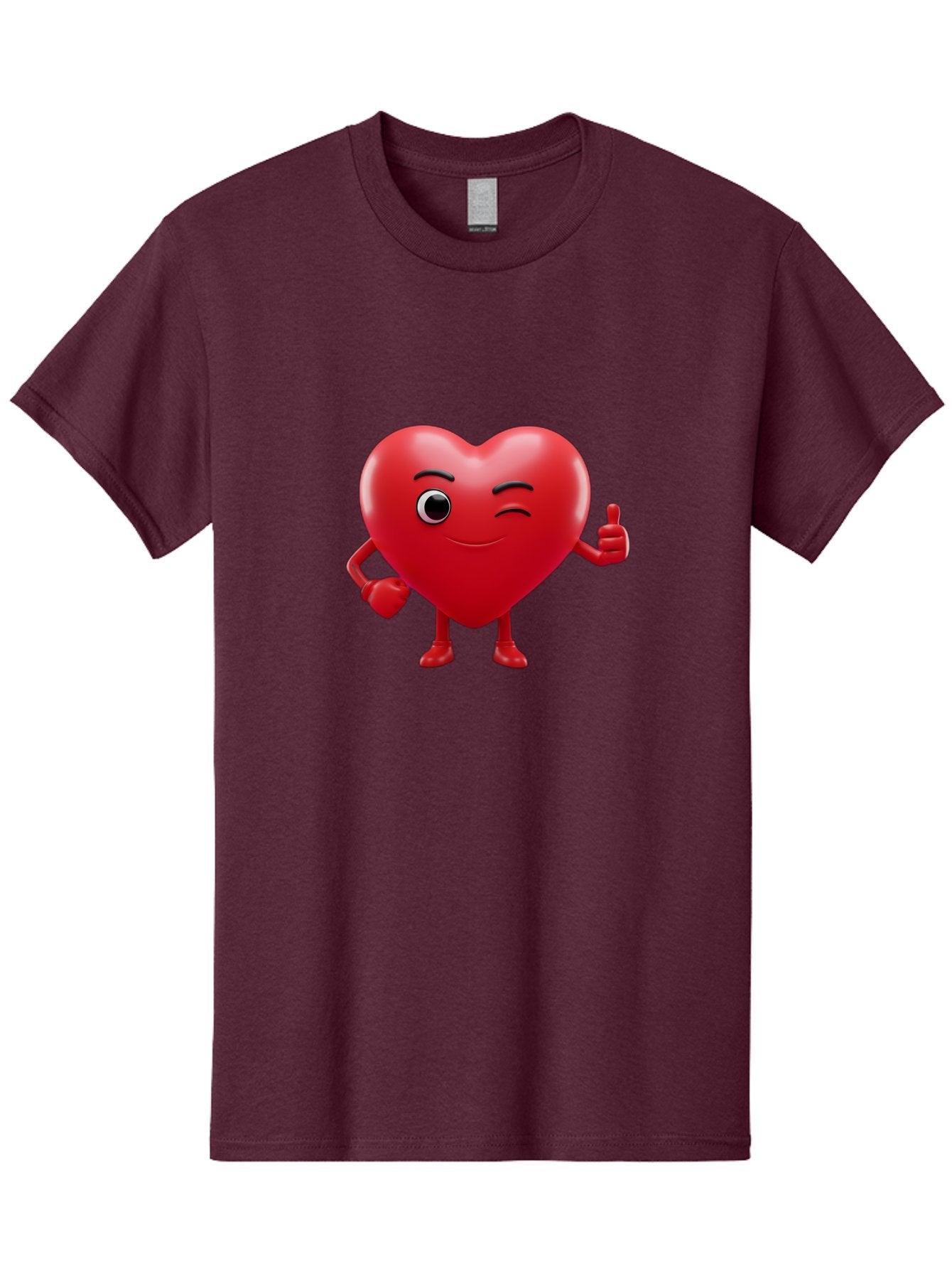 Winking-Heart Men'S Graphic Tee, 100% Cotton, Comfortable Casual Summer Wear, Machine Washable, Heart Character, Heart With Face, Love Emoji, Heart Eyes, Heart Thumbs Up, Red Heart Bae328 10