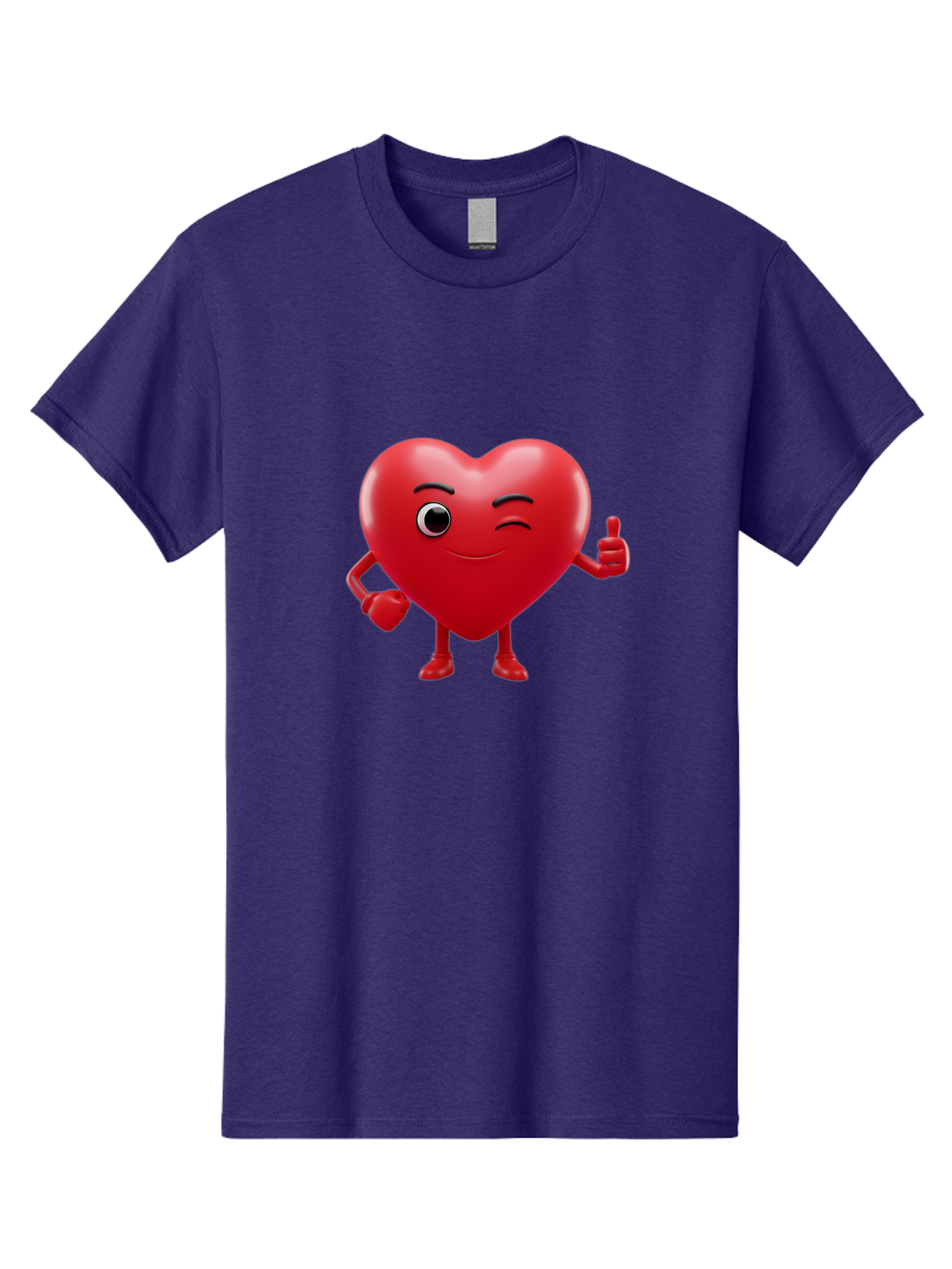 Winking-Heart Men'S Graphic Tee, 100% Cotton, Comfortable Casual Summer Wear, Machine Washable, Heart Character, Heart With Face, Love Emoji, Heart Eyes, Heart Thumbs Up, Red Heart Bae328 12