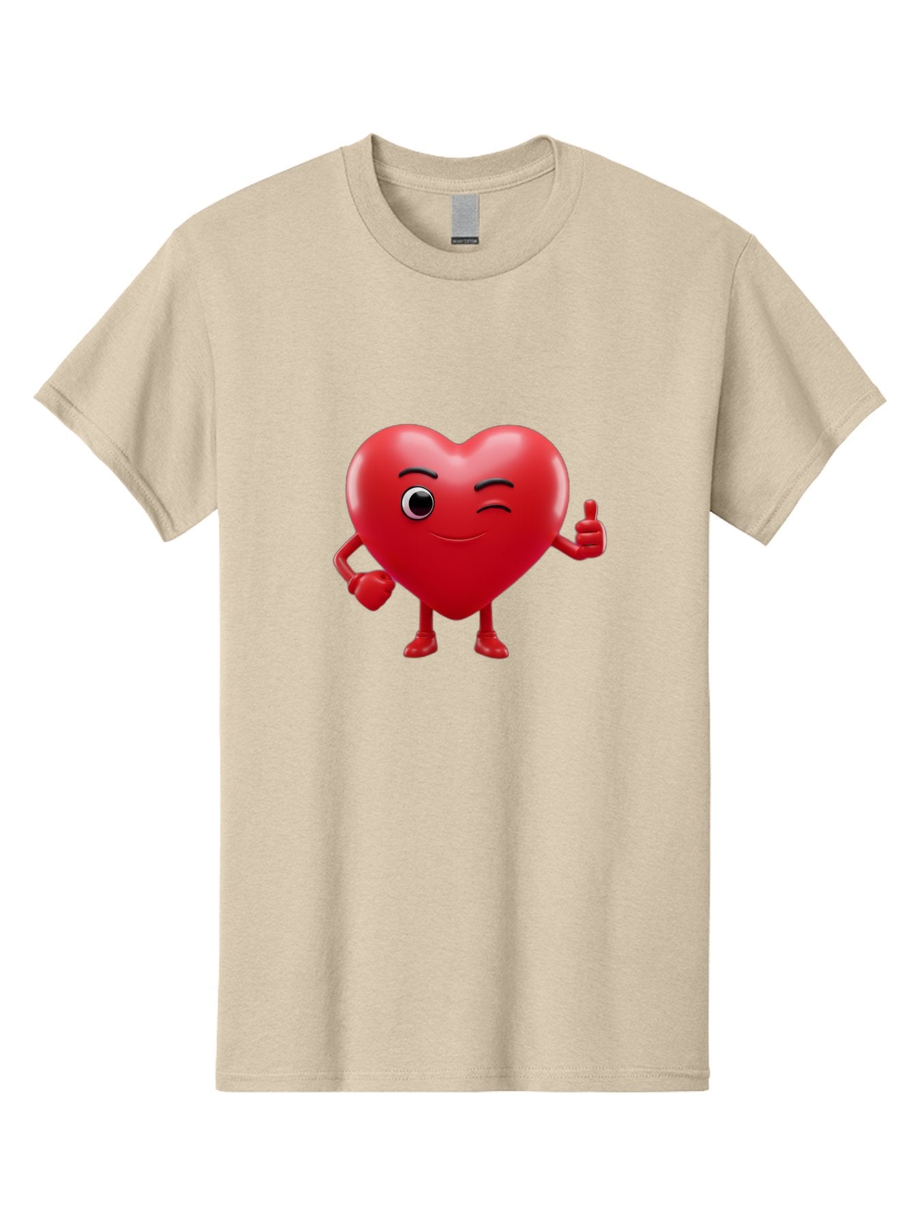 Winking-Heart Men'S Graphic Tee, 100% Cotton, Comfortable Casual Summer Wear, Machine Washable, Heart Character, Heart With Face, Love Emoji, Heart Eyes, Heart Thumbs Up, Red Heart Bae328 6