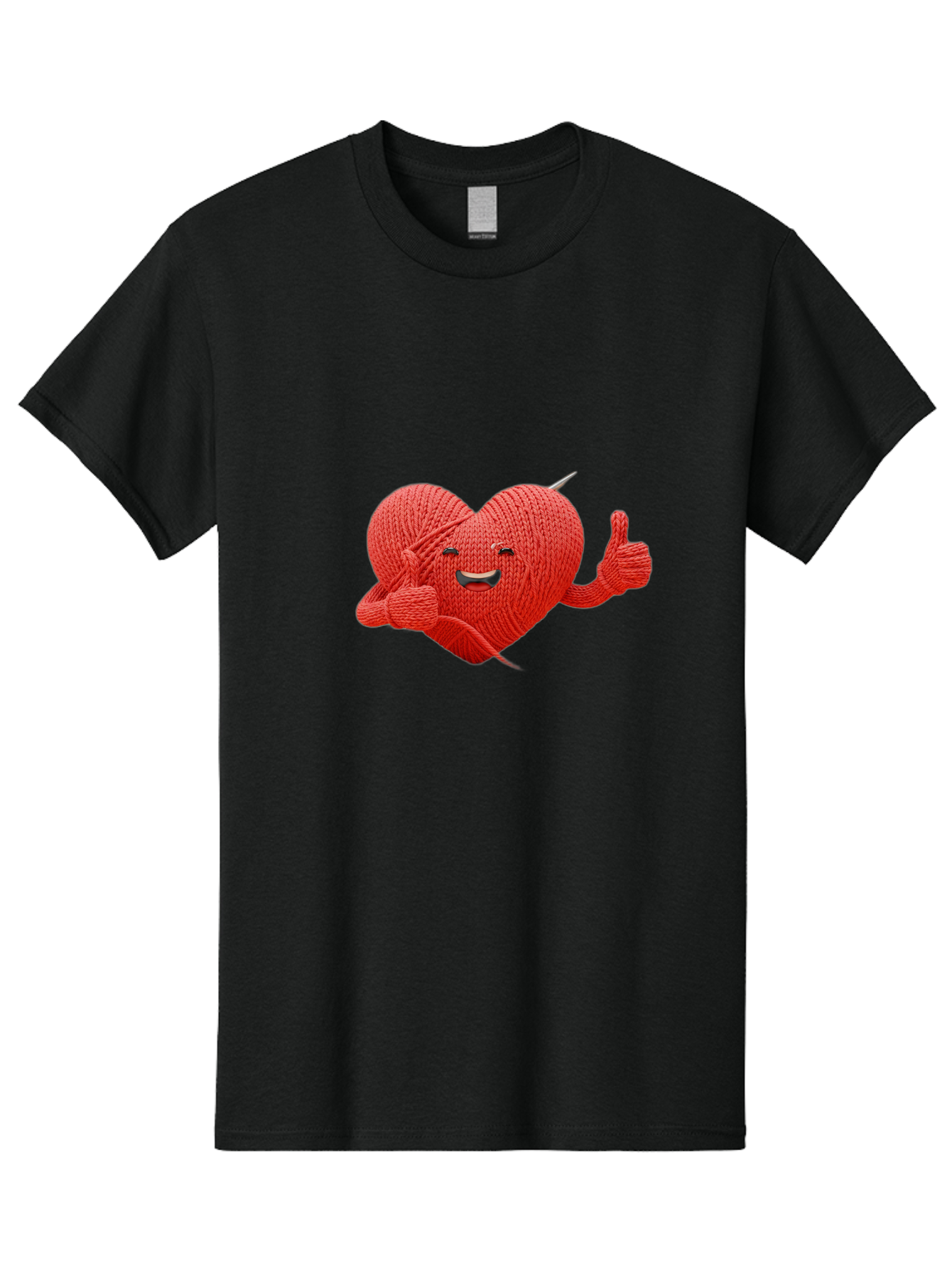 Yarn-Heart Men'S Graphic Tee, 100% Cotton, Comfortable Casual Summer Wear, Machine Washable, Knitted Heart, Cartoon Character, Knitting Yarn, Knitting Needles, Smiling Face, Thumbs Up, Happy Emotion, Creative Design, Quirky Illustration, Bae329 13