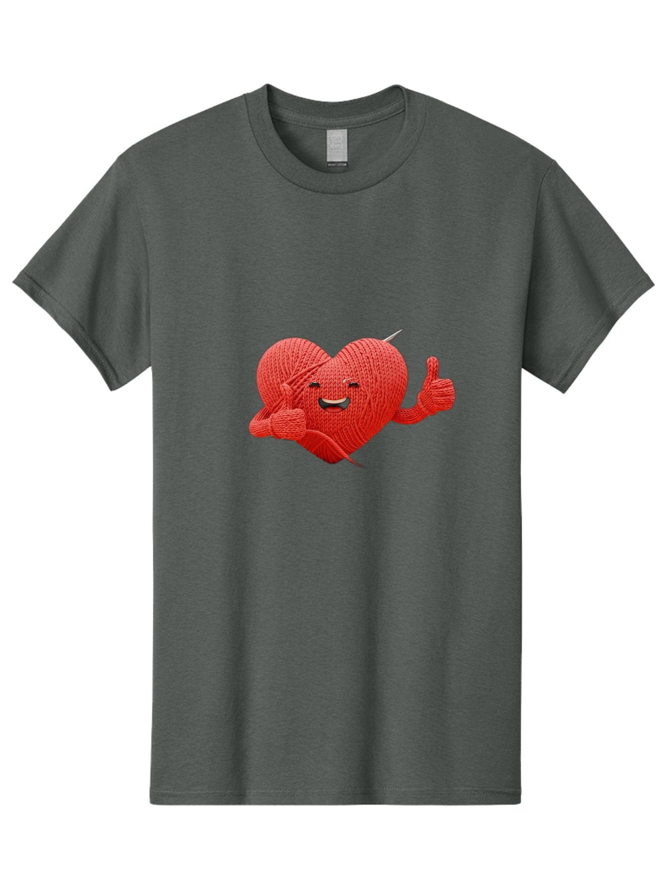 Yarn-Heart Men'S Graphic Tee, 100% Cotton, Comfortable Casual Summer Wear, Machine Washable, Knitted Heart, Cartoon Character, Knitting Yarn, Knitting Needles, Smiling Face, Thumbs Up, Happy Emotion, Creative Design, Quirky Illustration, Bae329