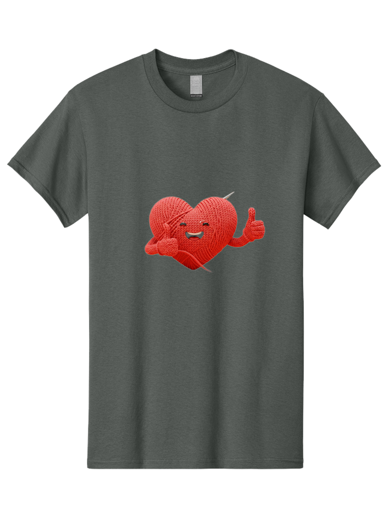 Yarn-Heart Men'S Graphic Tee, 100% Cotton, Comfortable Casual Summer Wear, Machine Washable, Knitted Heart, Cartoon Character, Knitting Yarn, Knitting Needles, Smiling Face, Thumbs Up, Happy Emotion, Creative Design, Quirky Illustration, Bae329 11