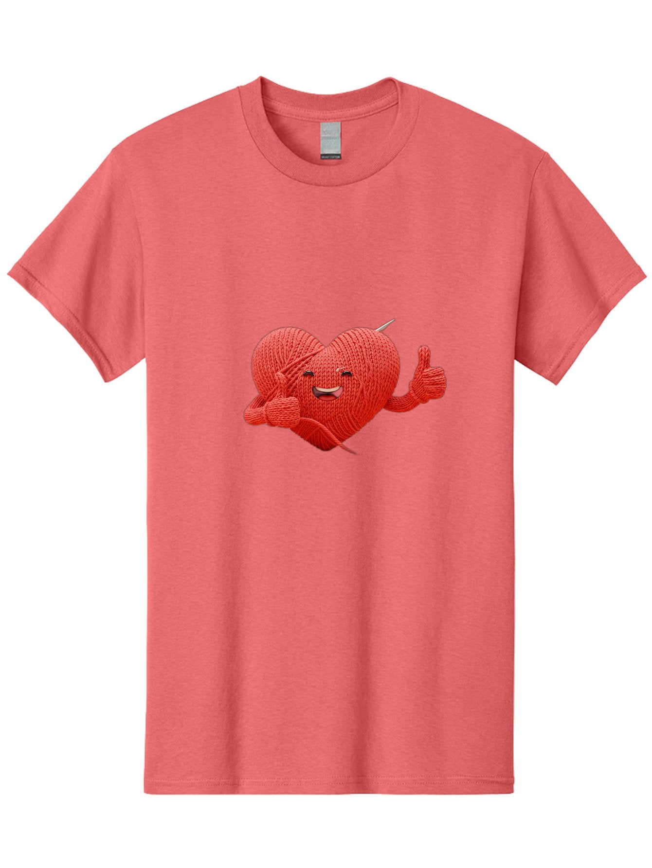 Yarn-Heart Men'S Graphic Tee, 100% Cotton, Comfortable Casual Summer Wear, Machine Washable, Knitted Heart, Cartoon Character, Knitting Yarn, Knitting Needles, Smiling Face, Thumbs Up, Happy Emotion, Creative Design, Quirky Illustration, Bae329 10