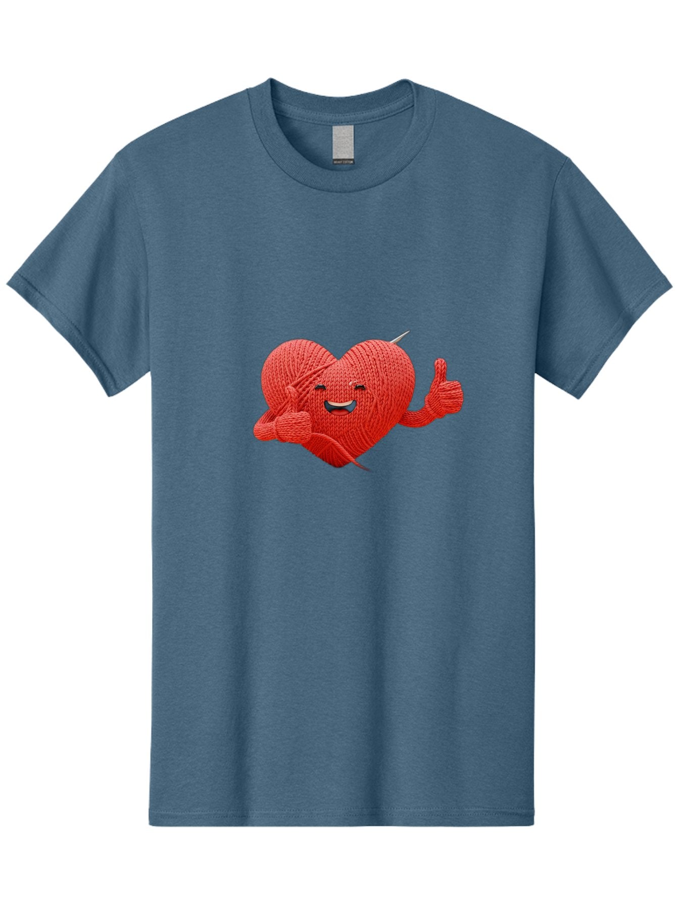 Yarn-Heart Men'S Graphic Tee, 100% Cotton, Comfortable Casual Summer Wear, Machine Washable, Knitted Heart, Cartoon Character, Knitting Yarn, Knitting Needles, Smiling Face, Thumbs Up, Happy Emotion, Creative Design, Quirky Illustration, Bae329 14