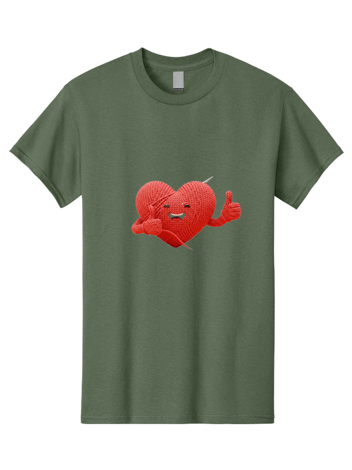 Yarn-Heart Men'S Graphic Tee, 100% Cotton, Comfortable Casual Summer Wear, Machine Washable, Knitted Heart, Cartoon Character, Knitting Yarn, Knitting Needles, Smiling Face, Thumbs Up, Happy Emotion, Creative Design, Quirky Illustration, Bae329 4