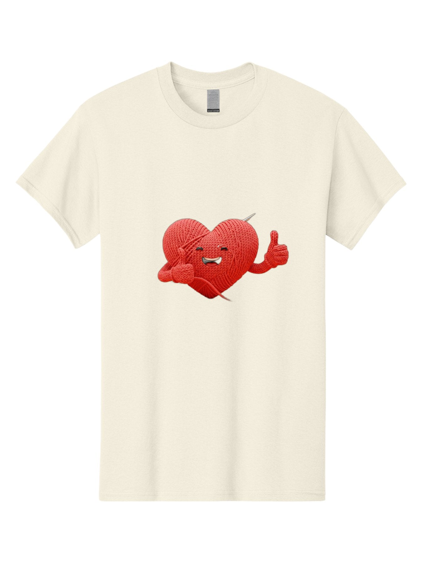 Yarn-Heart Men'S Graphic Tee, 100% Cotton, Comfortable Casual Summer Wear, Machine Washable, Knitted Heart, Cartoon Character, Knitting Yarn, Knitting Needles, Smiling Face, Thumbs Up, Happy Emotion, Creative Design, Quirky Illustration, Bae329 6