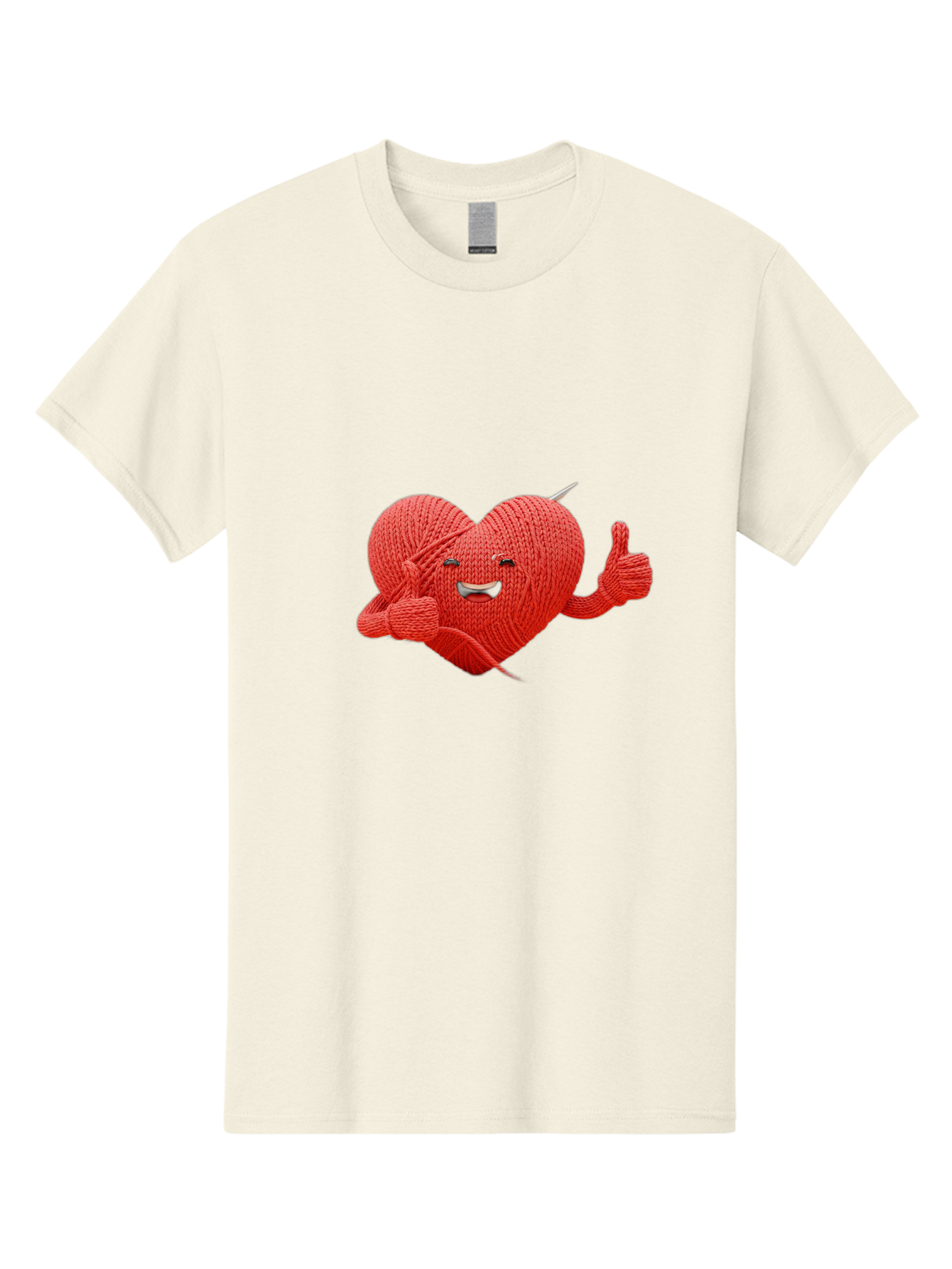 Yarn-Heart Men'S Graphic Tee, 100% Cotton, Comfortable Casual Summer Wear, Machine Washable, Knitted Heart, Cartoon Character, Knitting Yarn, Knitting Needles, Smiling Face, Thumbs Up, Happy Emotion, Creative Design, Quirky Illustration, Bae329 7
