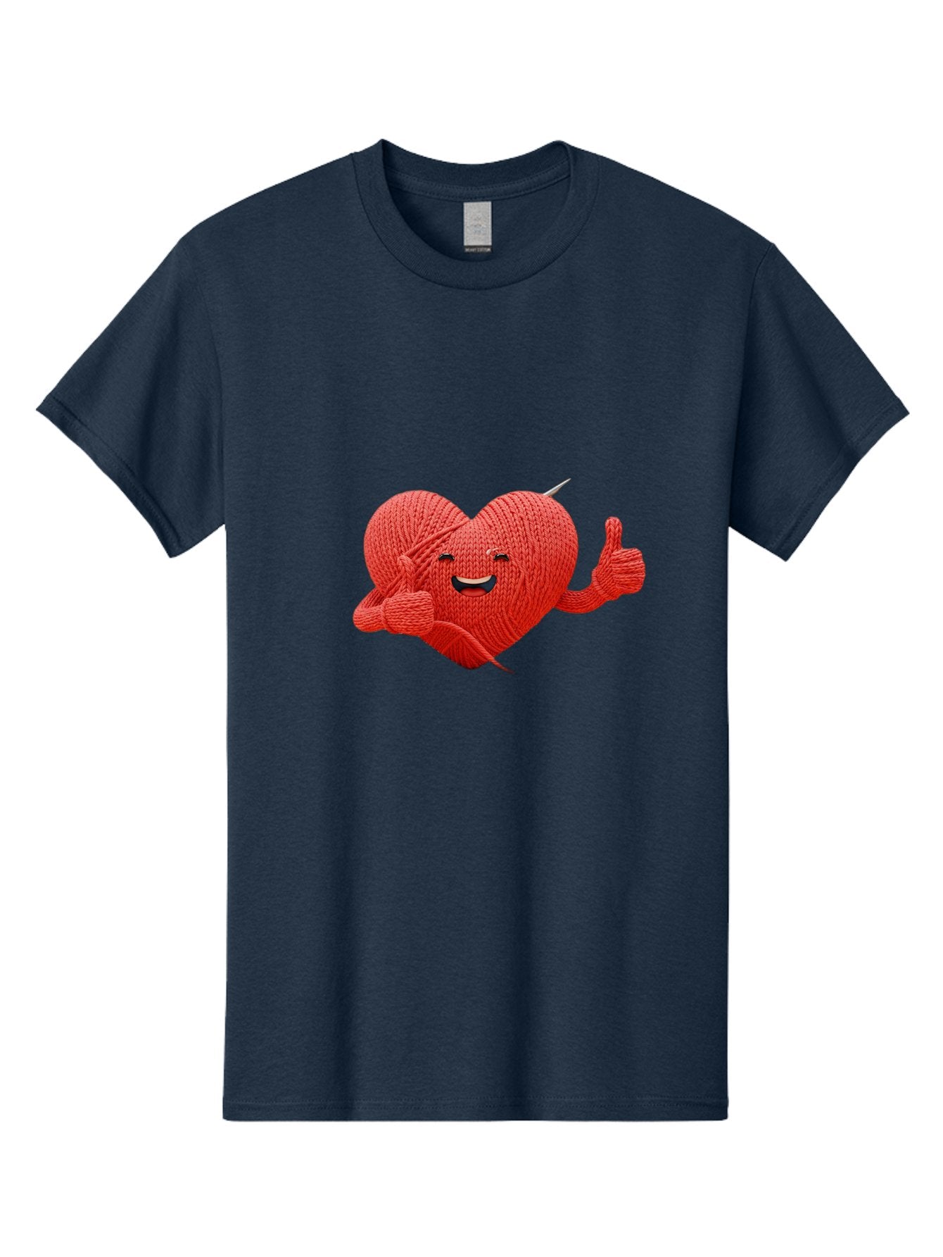 Yarn-Heart Men'S Graphic Tee, 100% Cotton, Comfortable Casual Summer Wear, Machine Washable, Knitted Heart, Cartoon Character, Knitting Yarn, Knitting Needles, Smiling Face, Thumbs Up, Happy Emotion, Creative Design, Quirky Illustration, Bae329 4