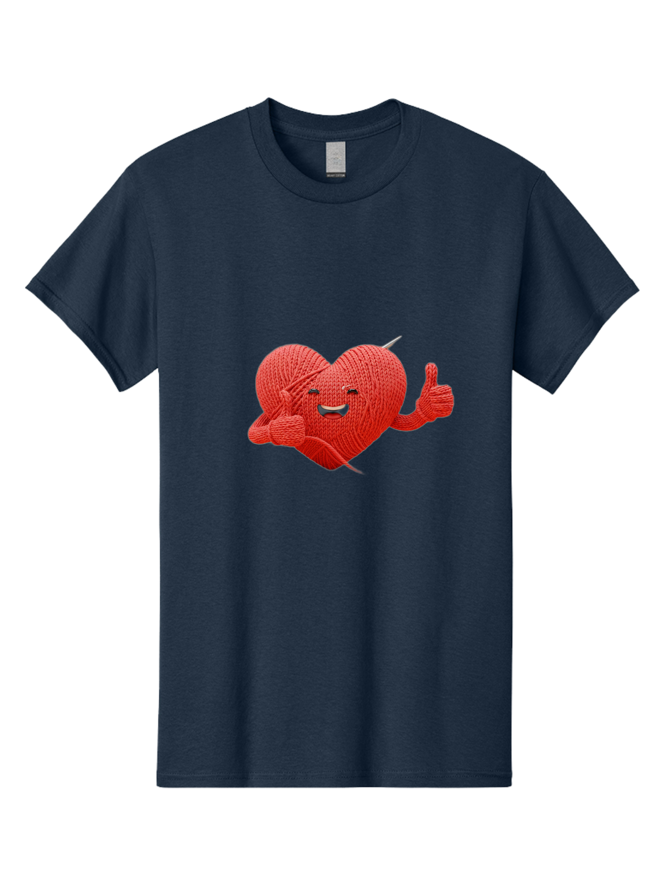 Yarn-Heart Men'S Graphic Tee, 100% Cotton, Comfortable Casual Summer Wear, Machine Washable, Knitted Heart, Cartoon Character, Knitting Yarn, Knitting Needles, Smiling Face, Thumbs Up, Happy Emotion, Creative Design, Quirky Illustration, Bae329 12