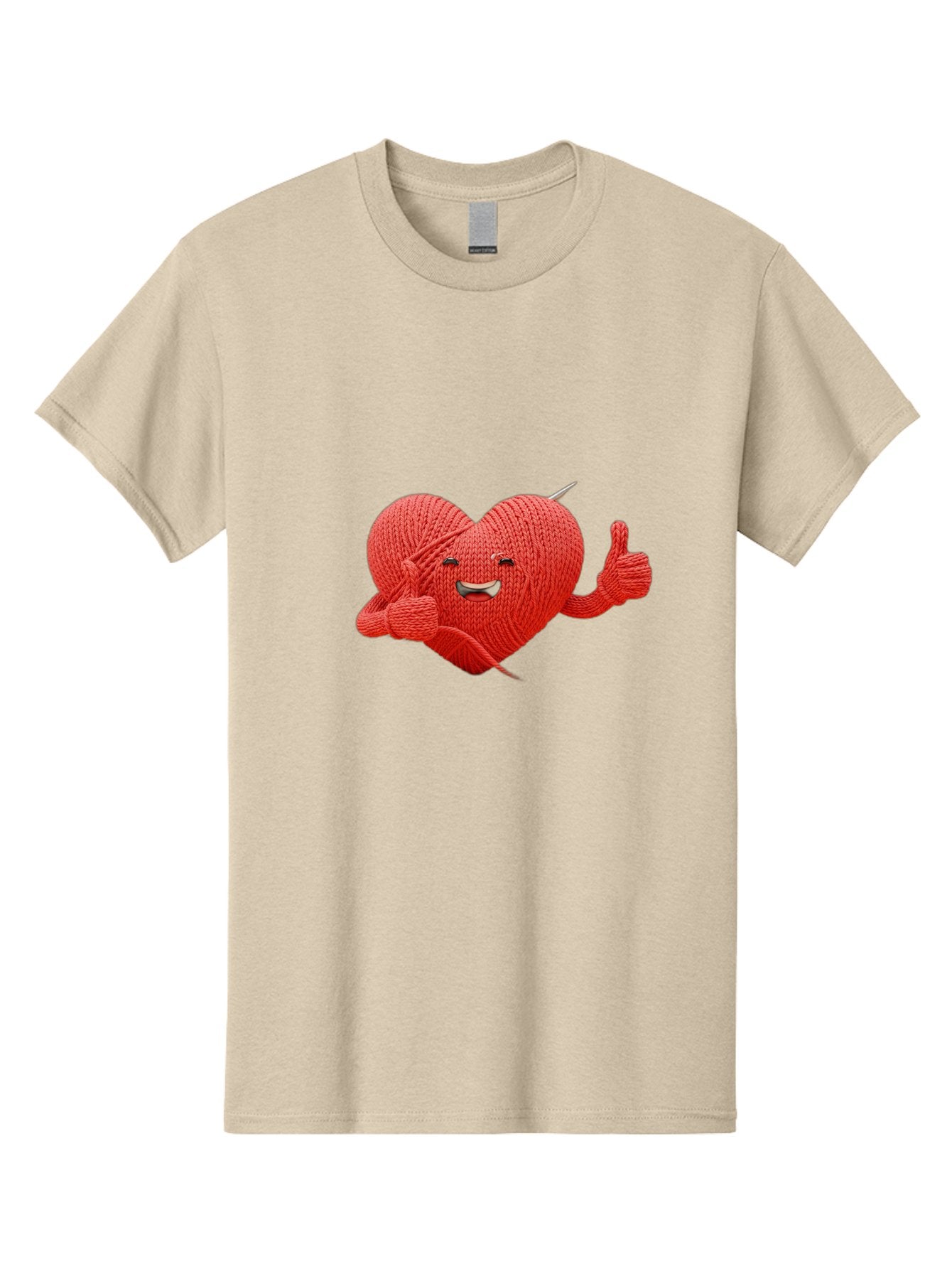 Yarn-Heart Men'S Graphic Tee, 100% Cotton, Comfortable Casual Summer Wear, Machine Washable, Knitted Heart, Cartoon Character, Knitting Yarn, Knitting Needles, Smiling Face, Thumbs Up, Happy Emotion, Creative Design, Quirky Illustration, Bae329 5