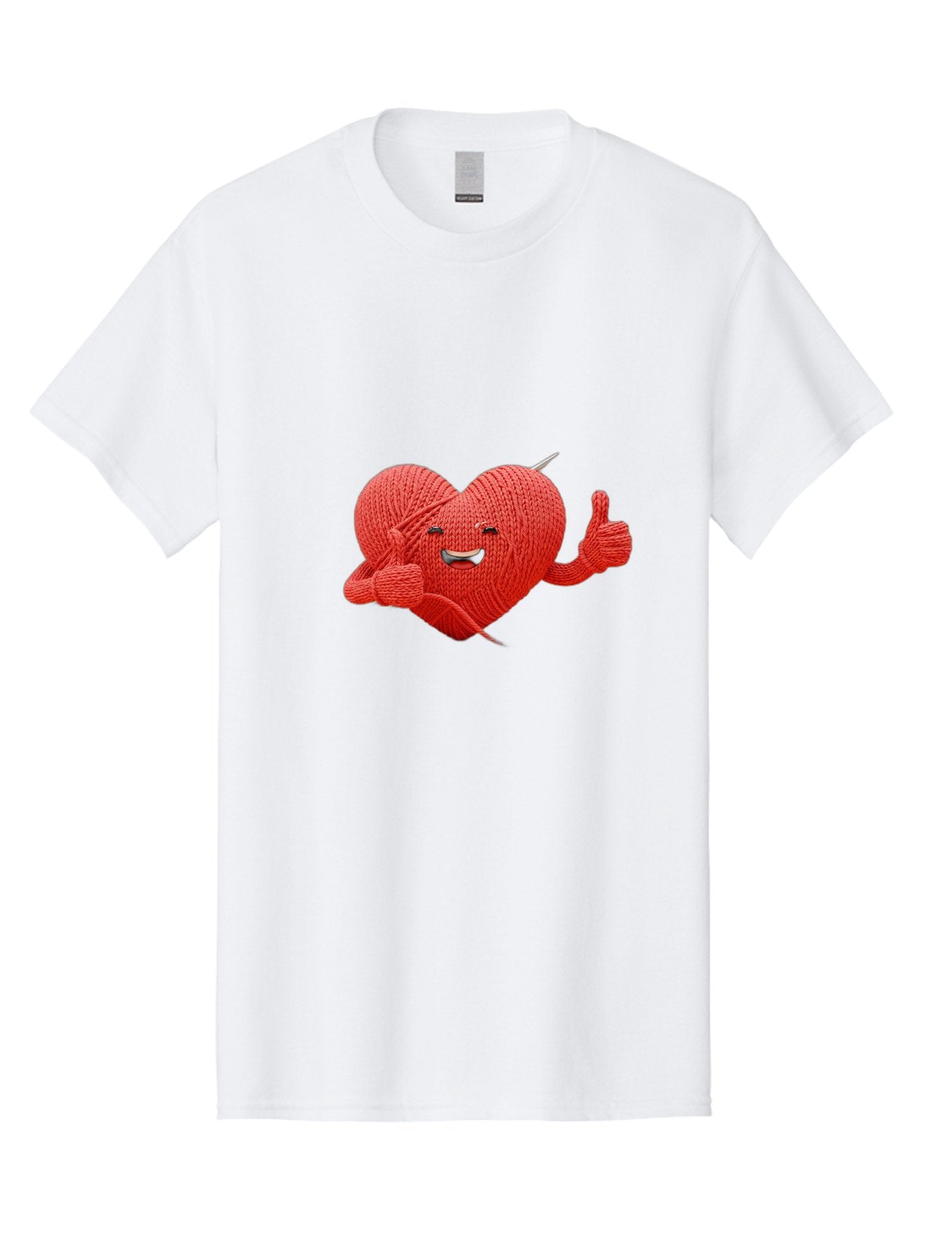 Yarn-Heart Men'S Graphic Tee, 100% Cotton, Comfortable Casual Summer Wear, Machine Washable, Knitted Heart, Cartoon Character, Knitting Yarn, Knitting Needles, Smiling Face, Thumbs Up, Happy Emotion, Creative Design, Quirky Illustration, Bae329 8