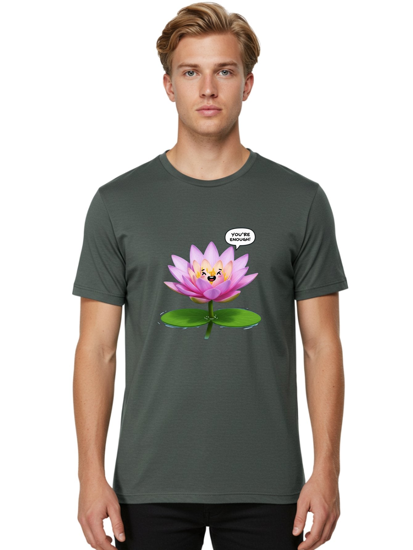 You-Re-Enough-Flower Men'S Graphic Tee, 100% Cotton, Comfortable Casual Summer Wear, Machine Washable, Lotus Flower, Inspirational Quote, Positive Affirmation, Self-Love, Motivational Message, You'Re Enough, Emotional Support, Mental Wellness Bae330 27